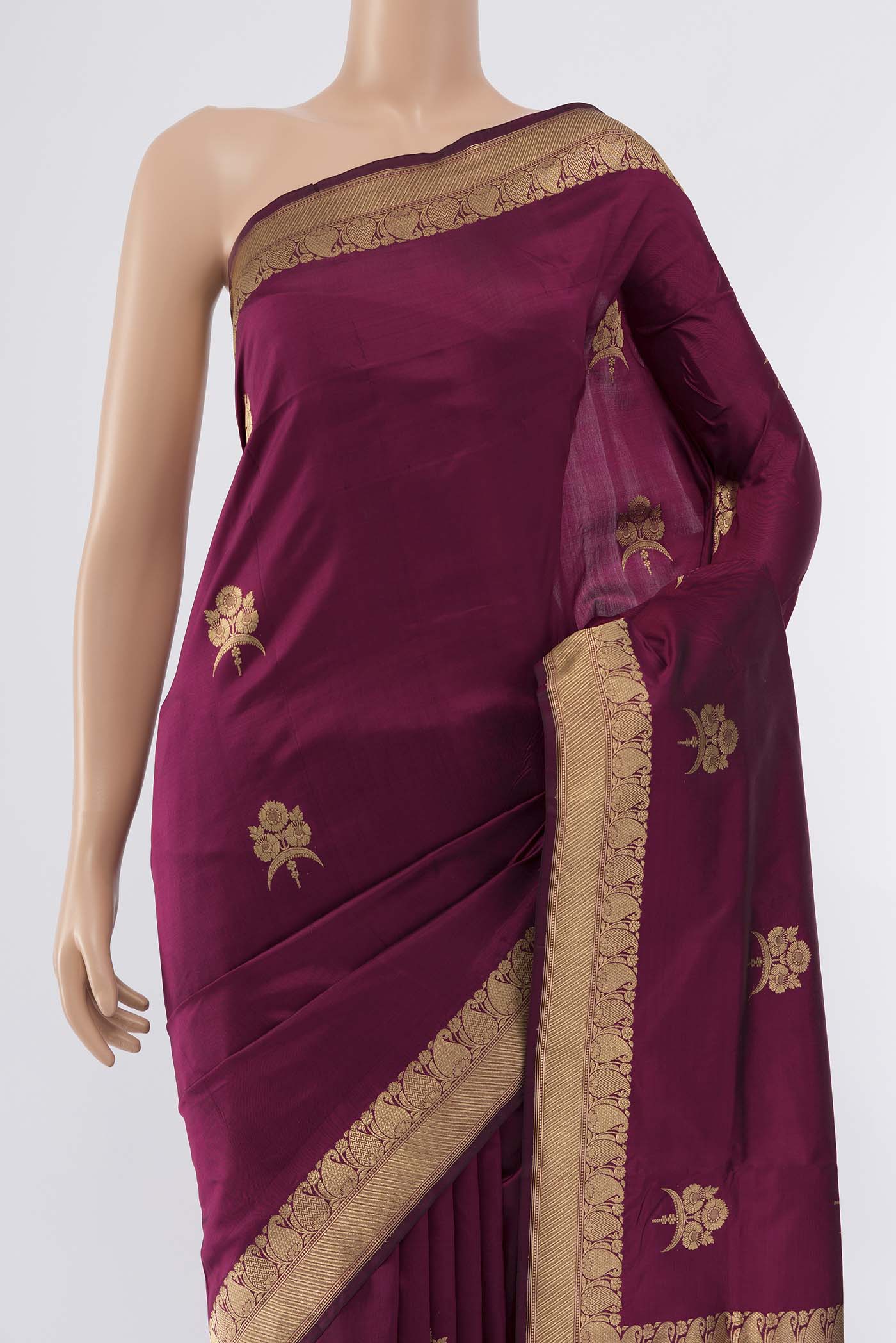 Maroon Banarasi Katan Silk Saree - Image 2