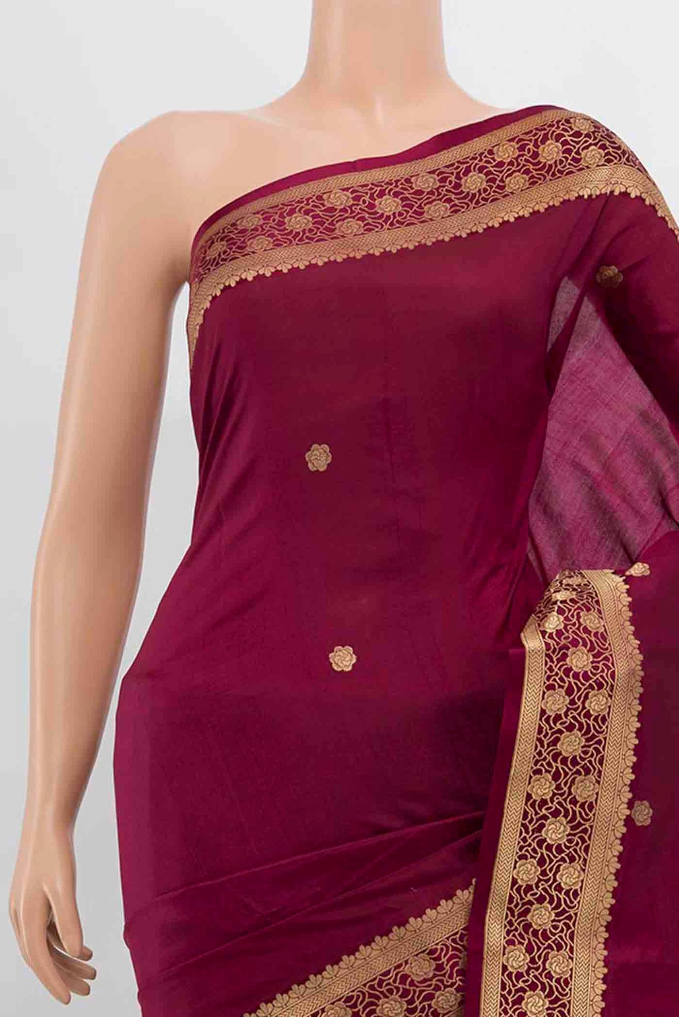 Maroon Banarasi Katan Silk Saree - Image 2