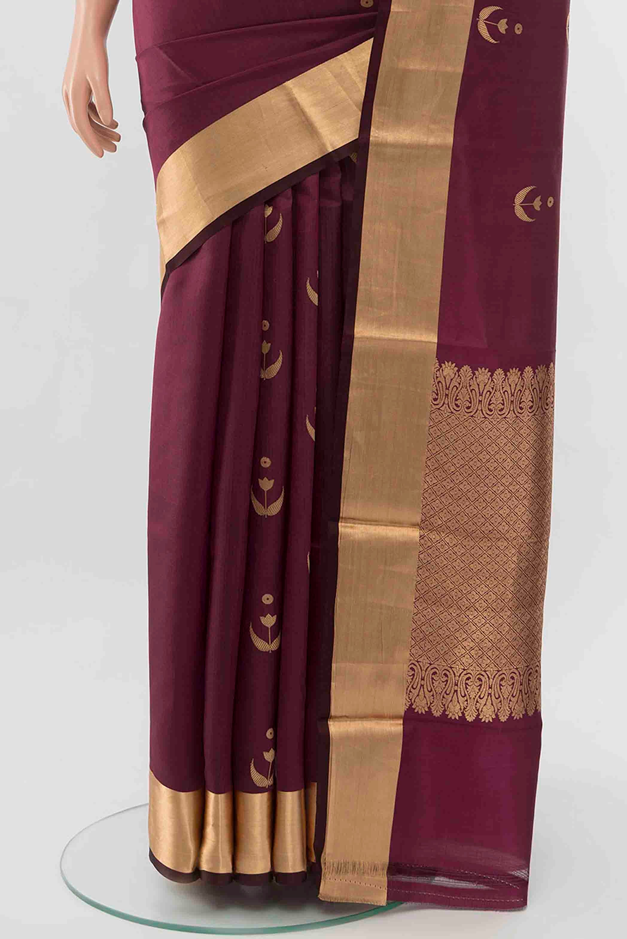 Burgundy Banarasi Katan Silk Saree - Image 3