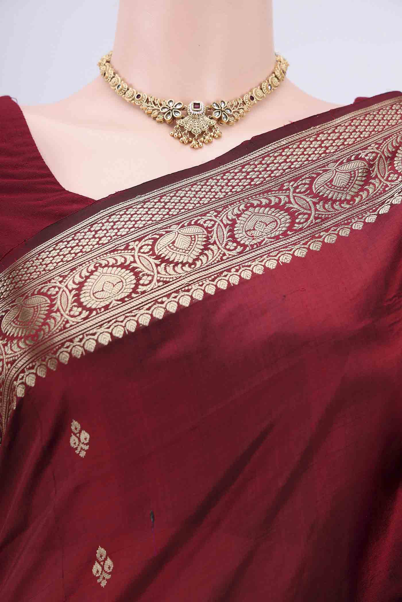 Maroon Banarasi Katan Silk Saree - Image 2
