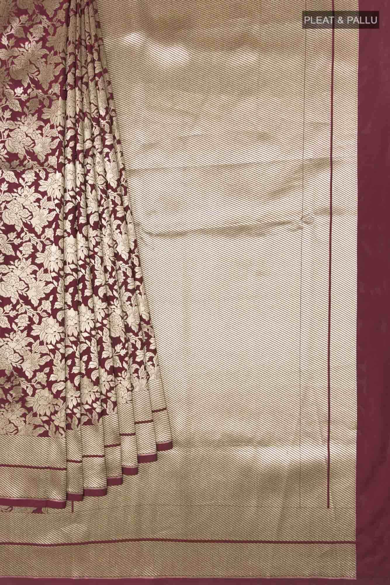 Blossom Bahar- Maroon Banarasi Silk Saree - Image 3