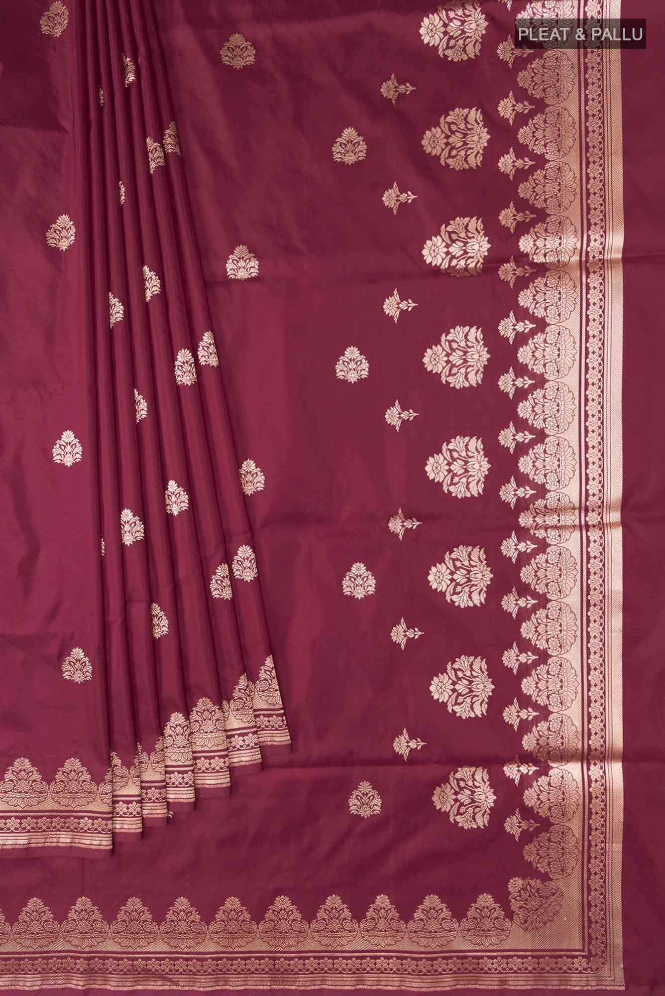 Uma-Maroon Banarasi Silk Saree - Image 4