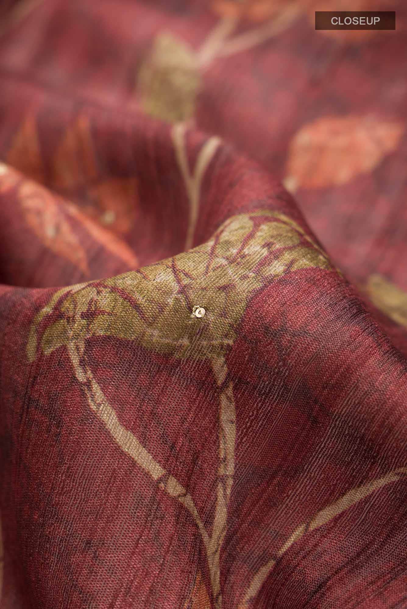 Maroon Bhagalpuri Tussar Silk Saree - Image 2