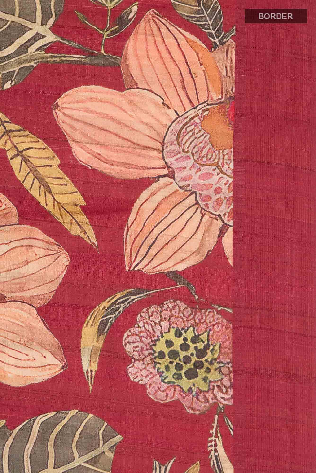 Maroon Bhagalpuri Tussar Silk Saree - Image 4