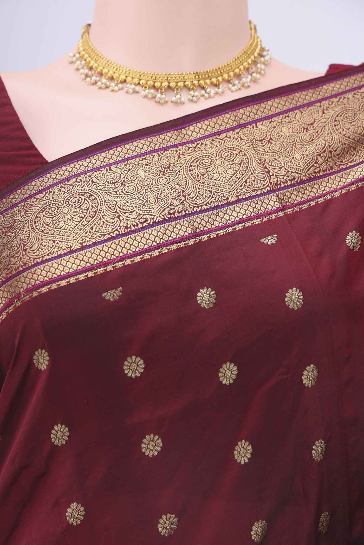 Maroon Blended Bangalore Silk Saree - Image 2