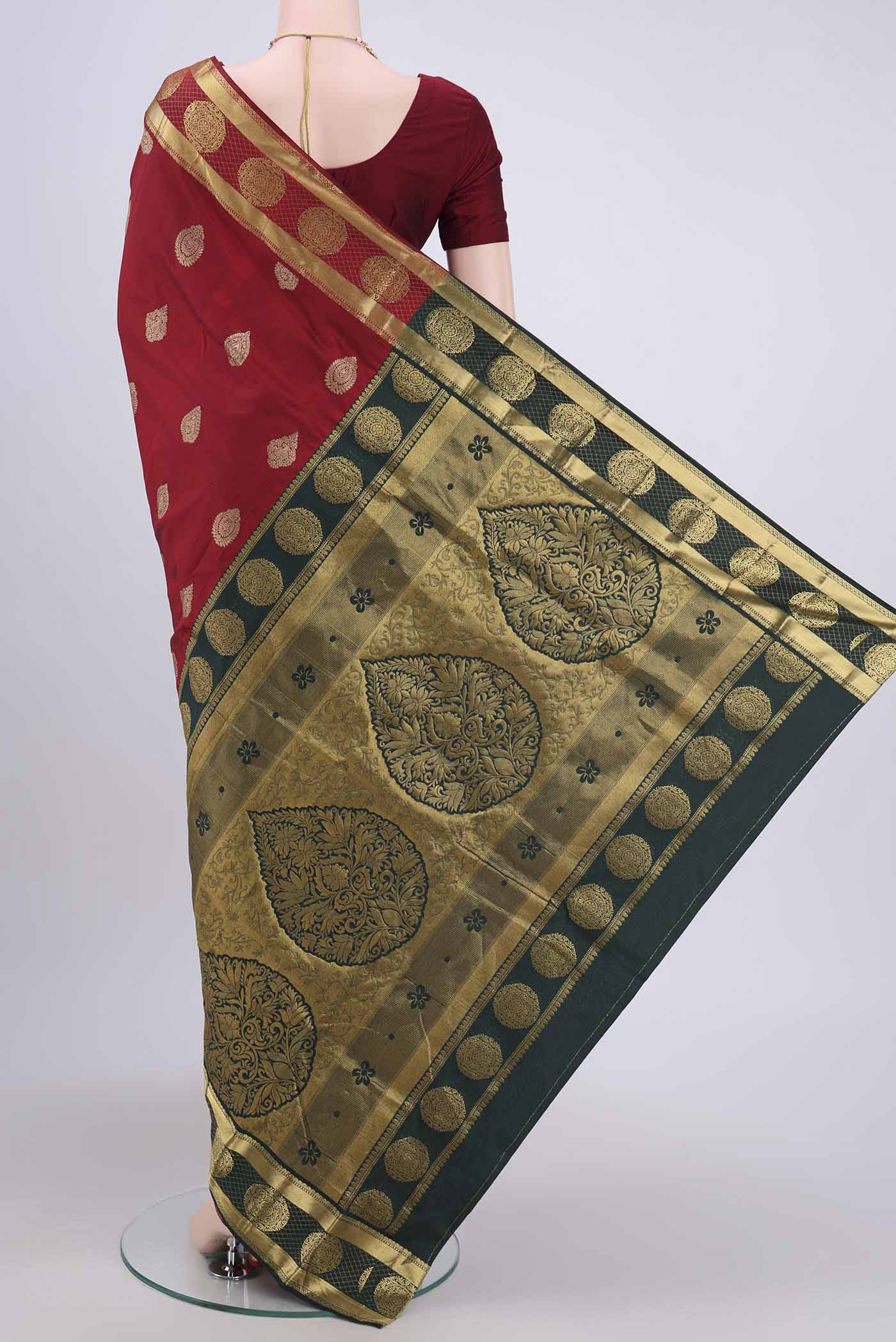 Maroon Blended Bangalore Silk Saree - Image 3