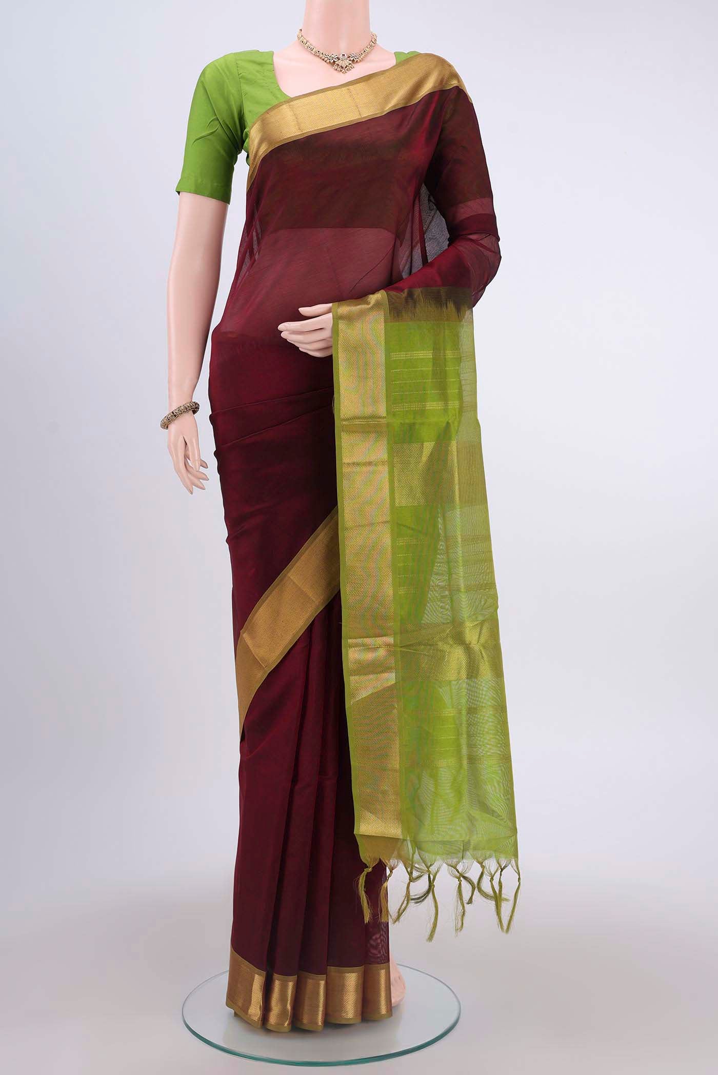 Maroon Silk Cotton Saree