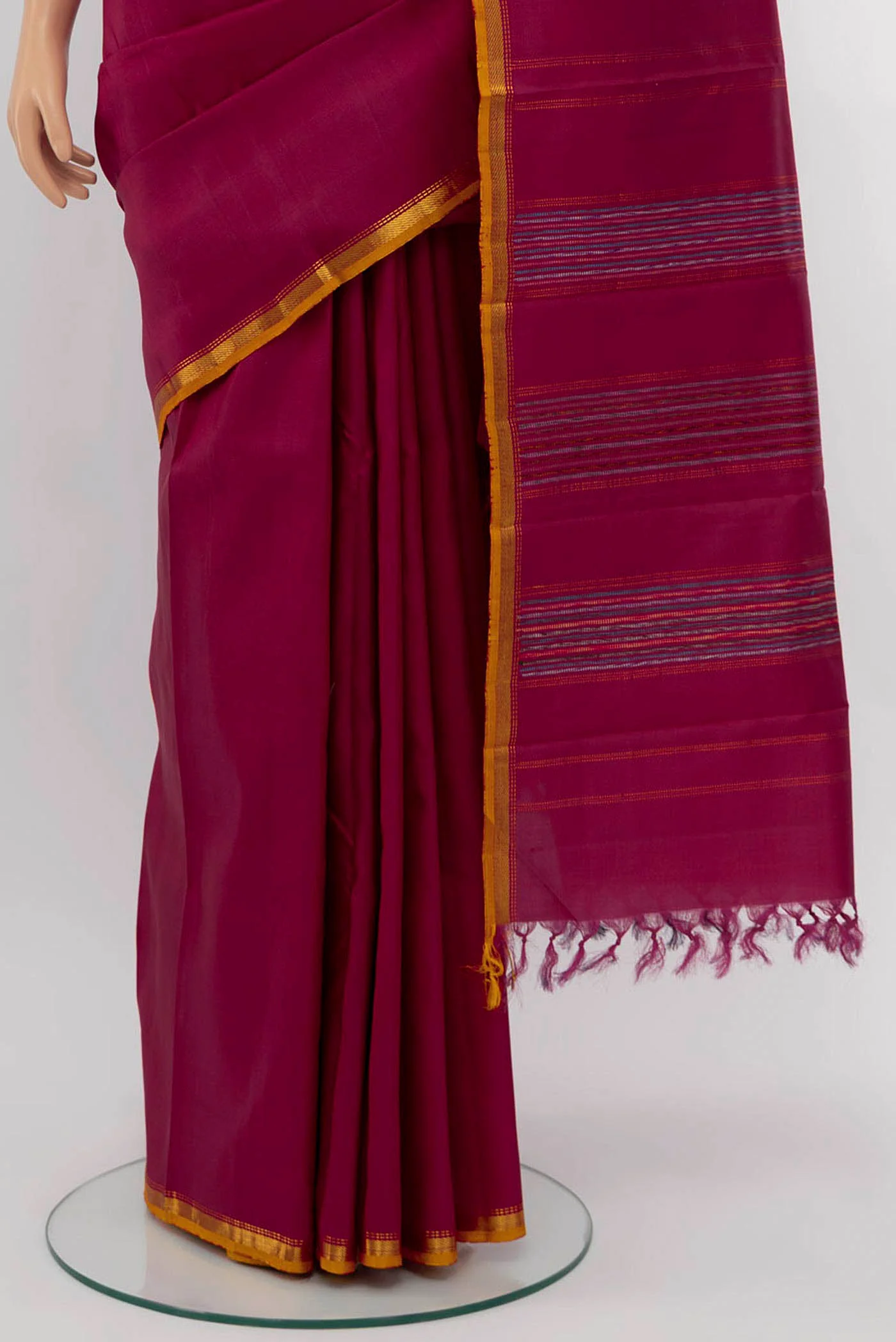 Pure Silk Pure Zari Maroon Kanchipuram Saree - Image 3