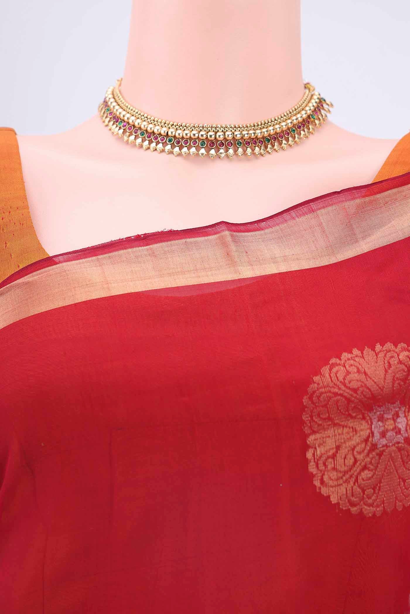 Red Silk Cotton Saree - Image 2