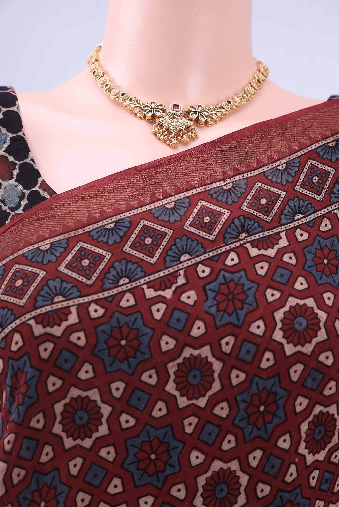 Maroon Chanderi Silk Cotton Saree - Image 3