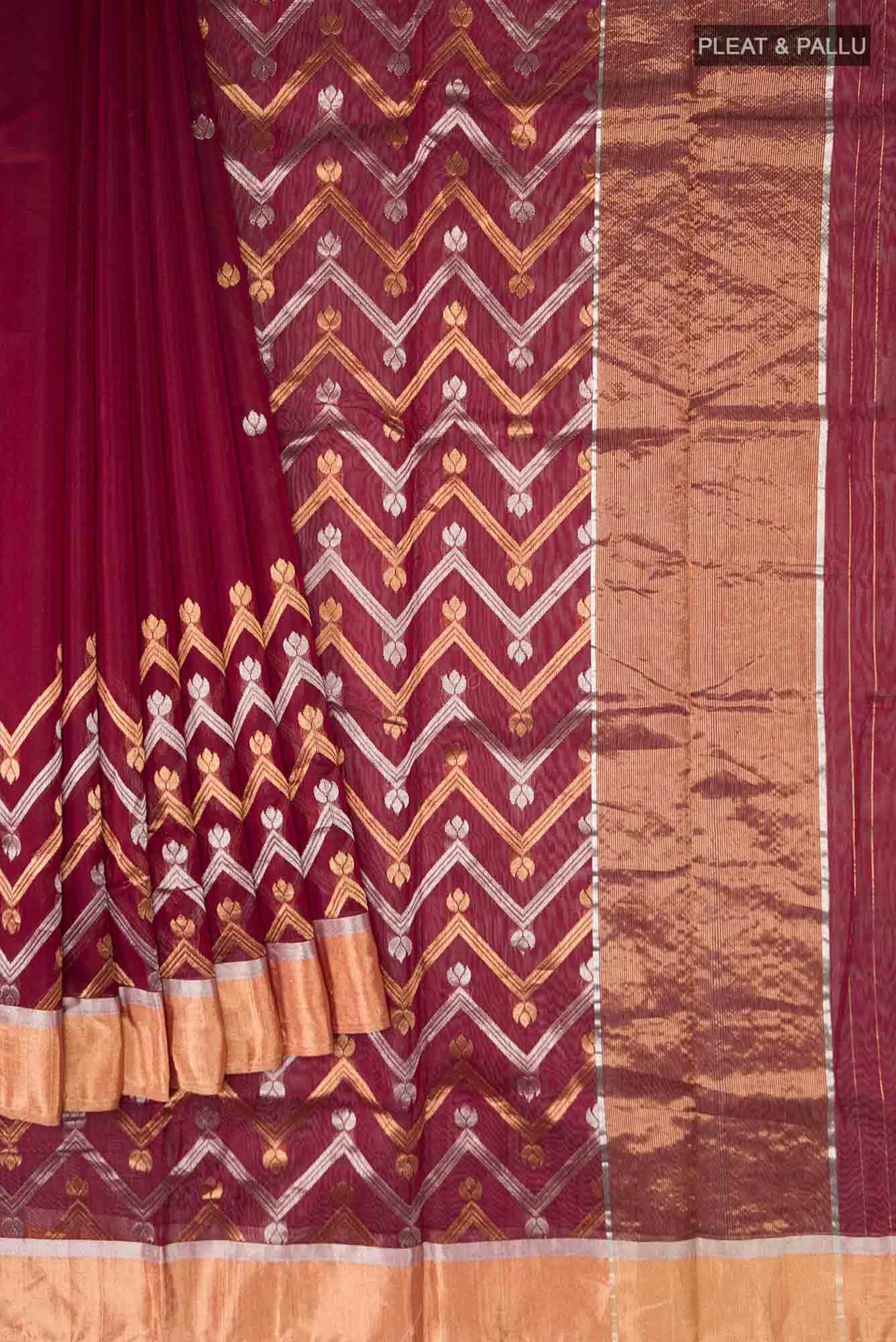 Maroon Chanderi Silk Cotton Saree - Image 7