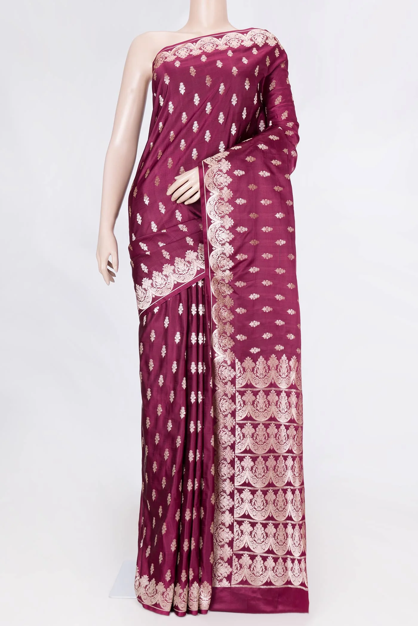 Maroon Dual Tone Blended Banarasi Silk Saree