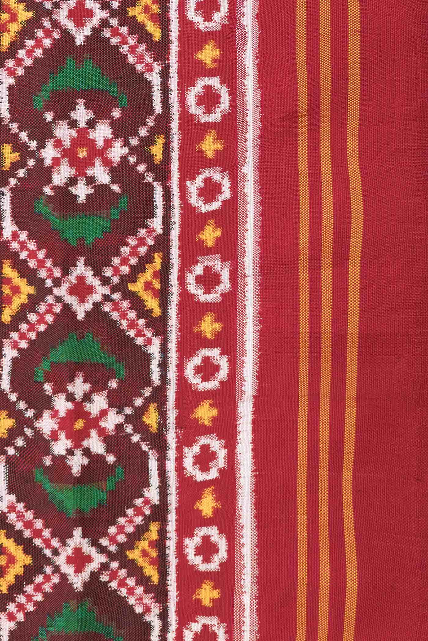 Pure Silk Pure Zari Maroon Dual Tone Double Ikat Saree - Image 6