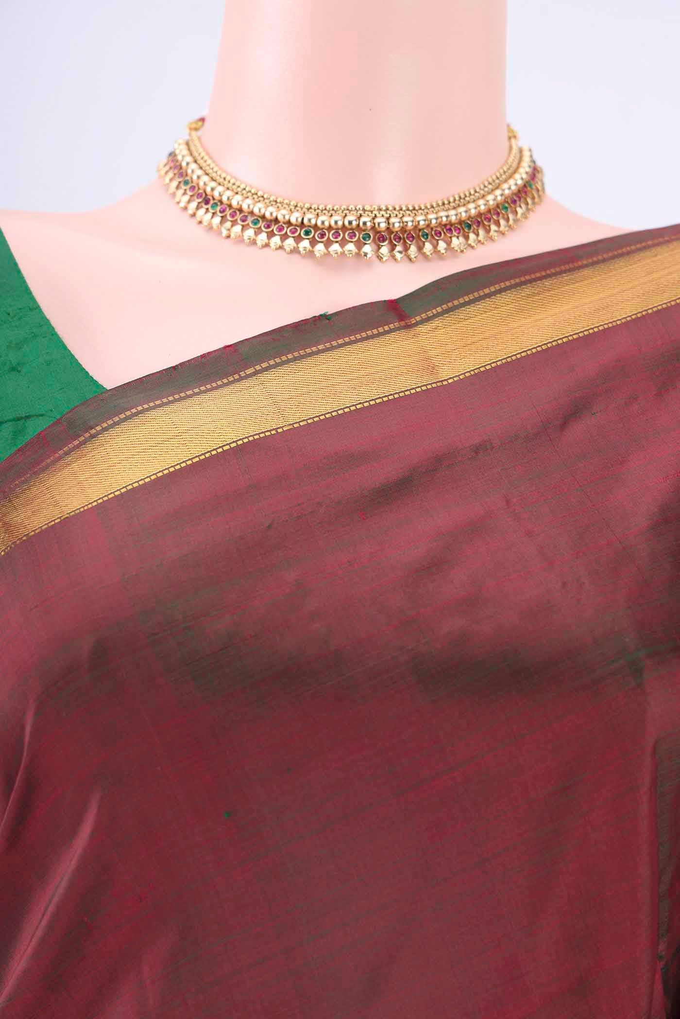 Maroon Dual Tone Kanchipuram Silk Saree - Image 2