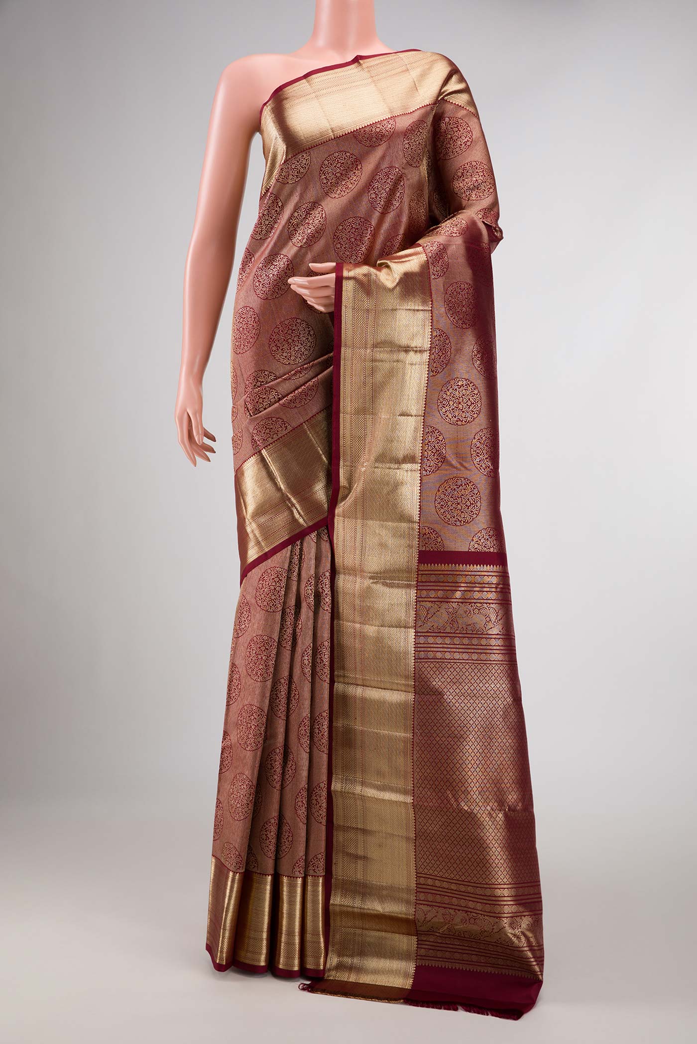 Maroon Dual Tone Kanchipuram Silk Saree