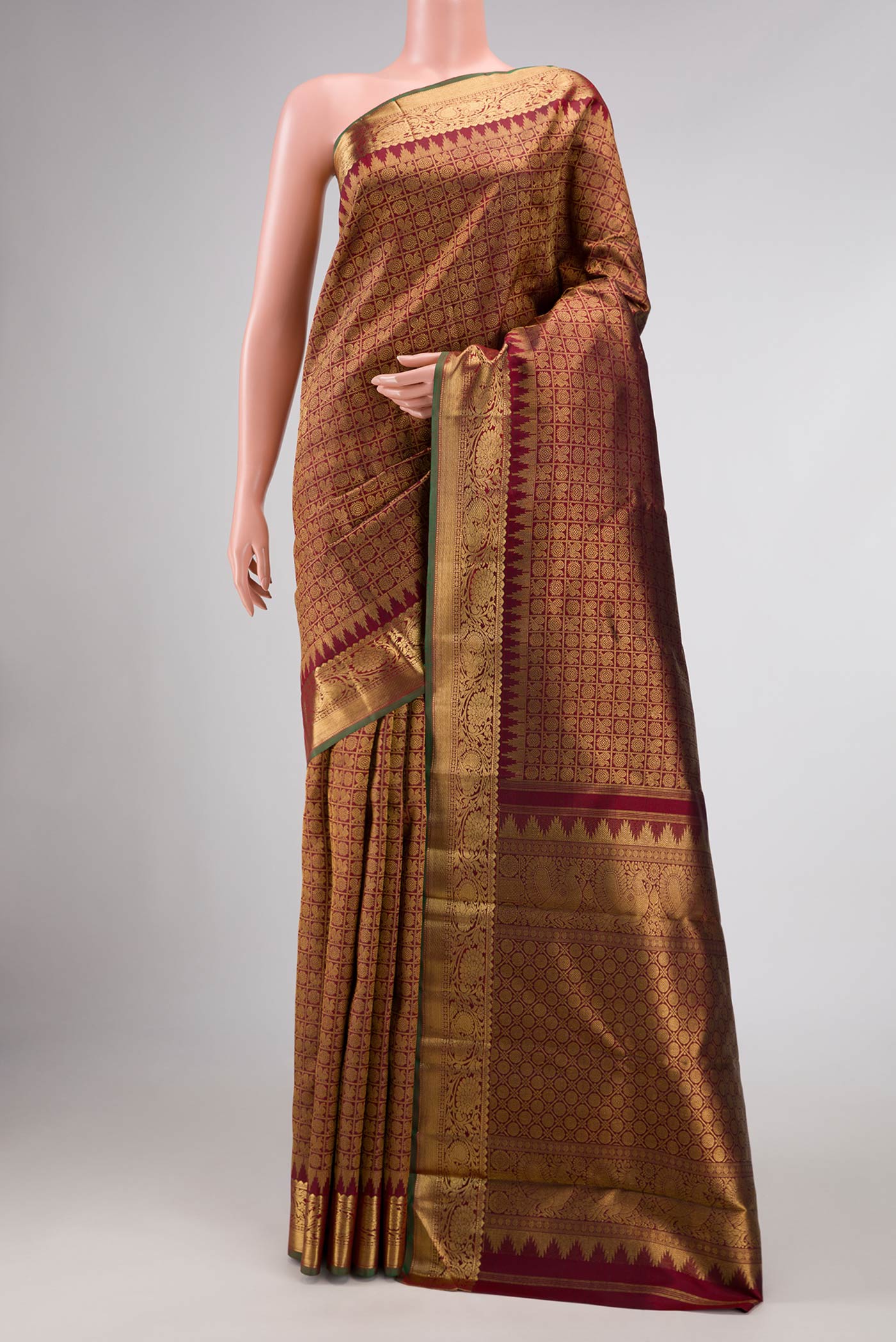 Maroon Dual Tone Kanjivaram Silk Saree