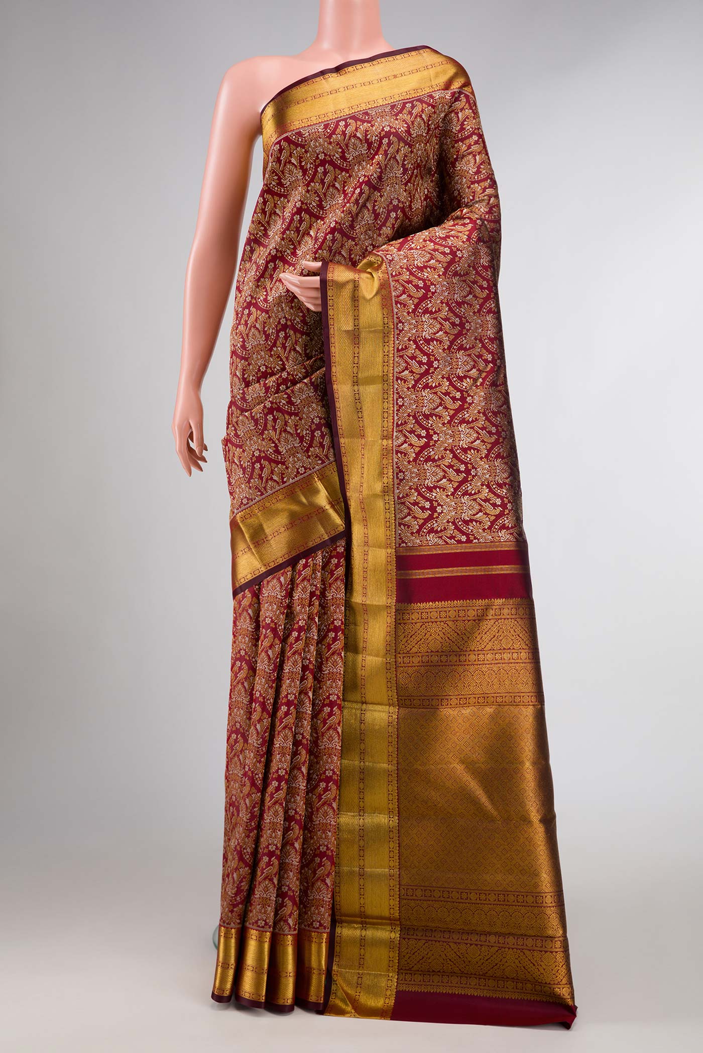 Maroon Dual Tone Kanjivaram Silk Saree