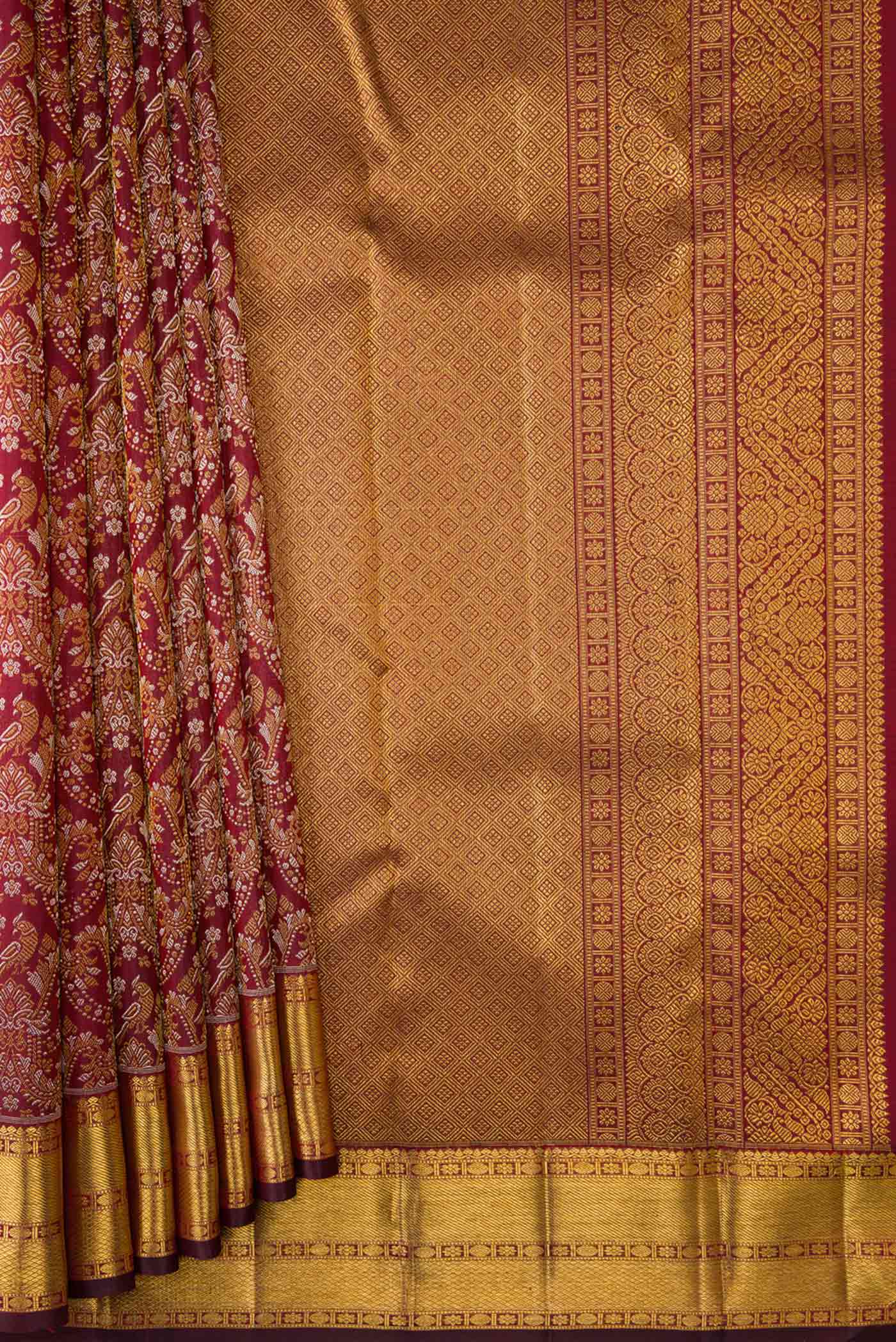 Maroon Dual Tone Kanjivaram Silk Saree - Image 4