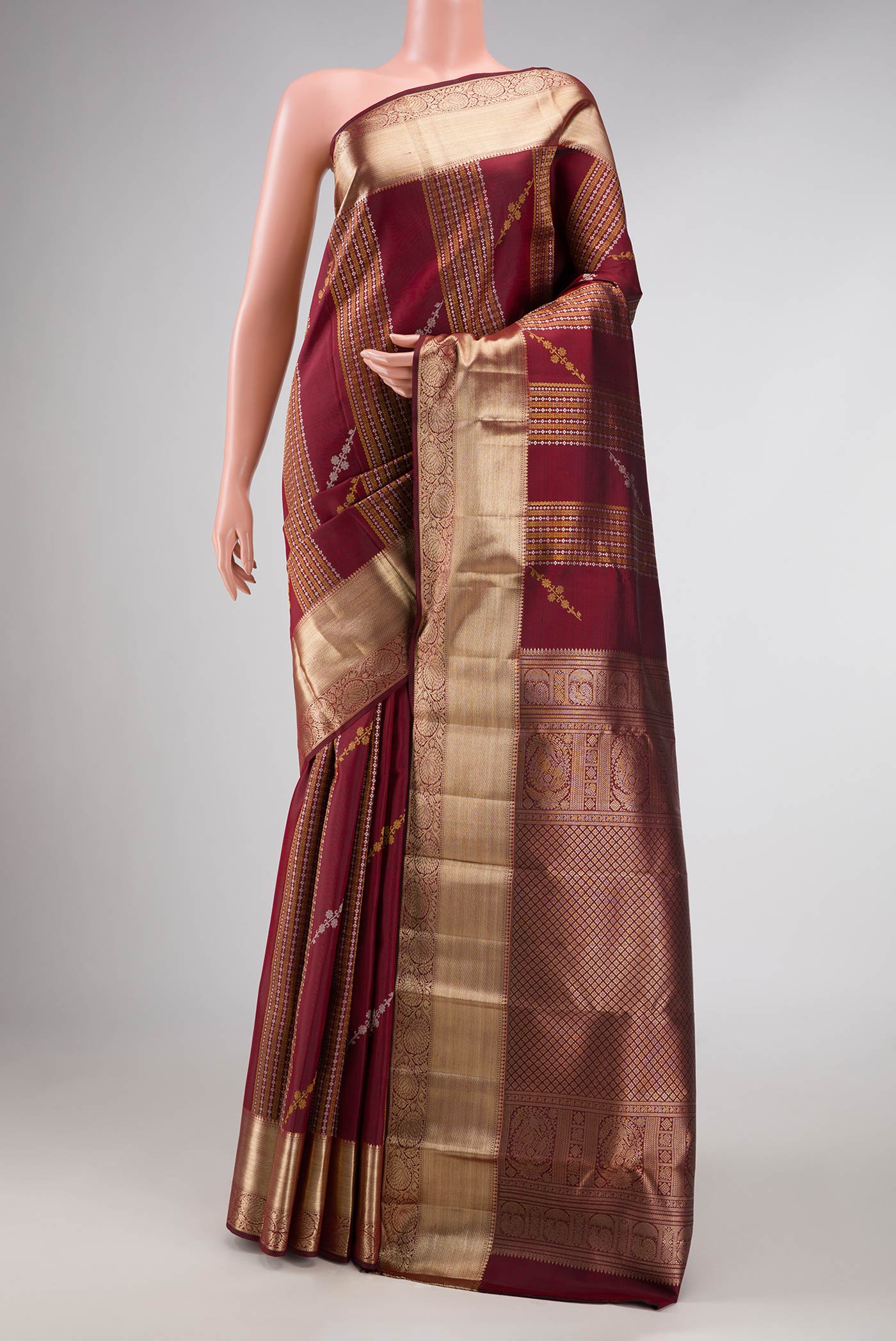 Maroon Dual Tone Kanchipuram Silk Saree