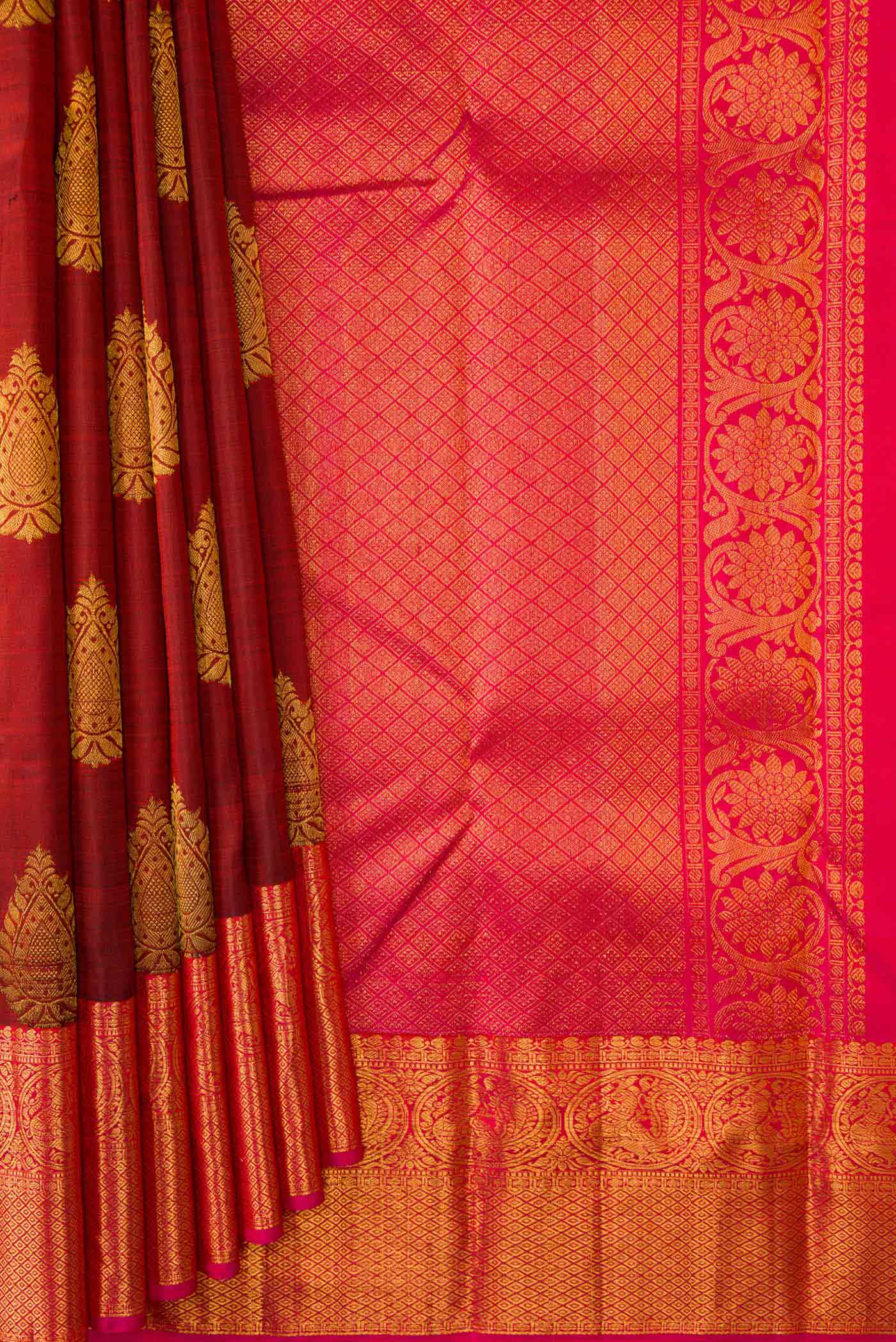 Maroon Dual Tone Kanjivaram Silk Saree - Image 4