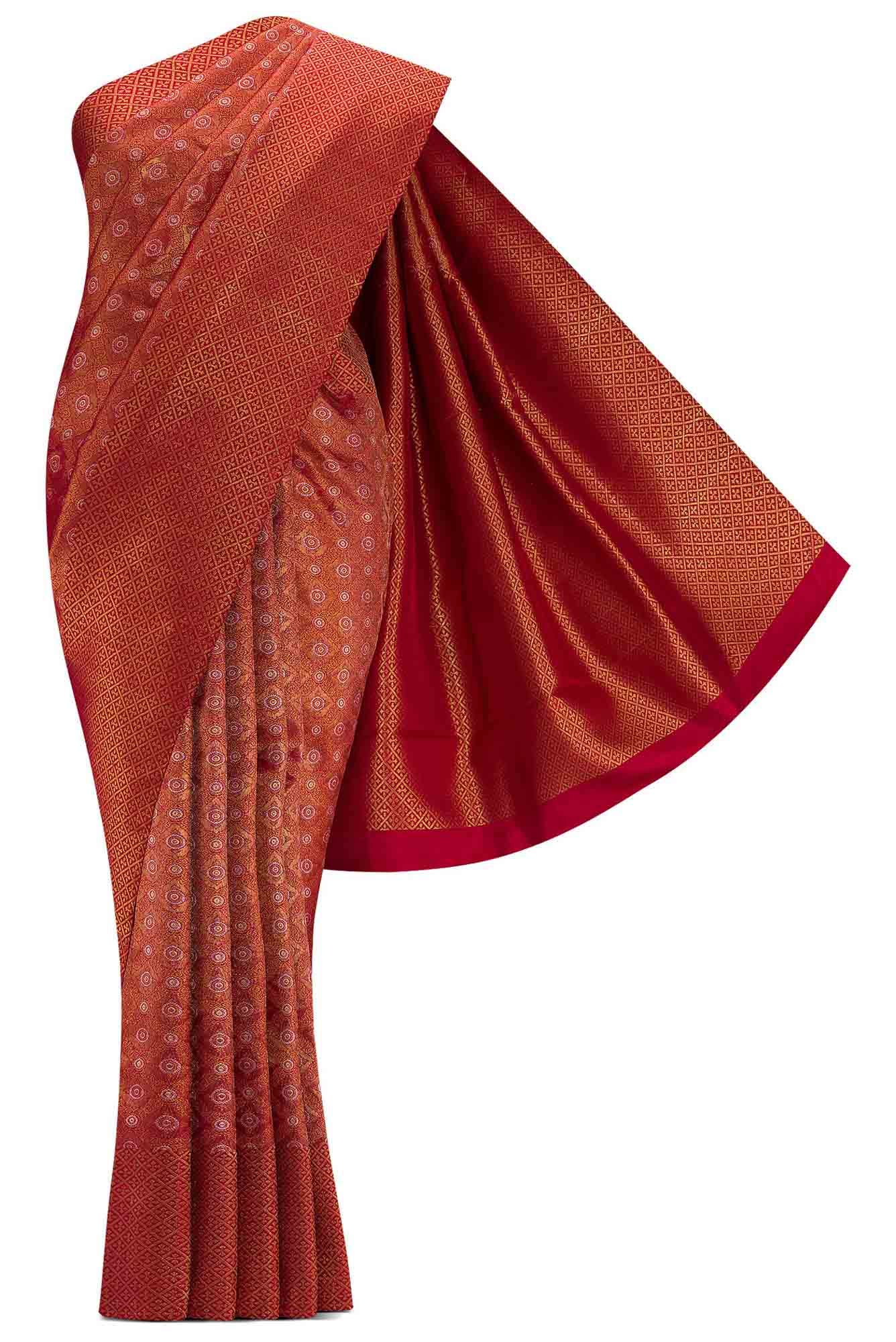 Pure Silk Pure Zari Maroon Dual Tone Kanjivaram Saree