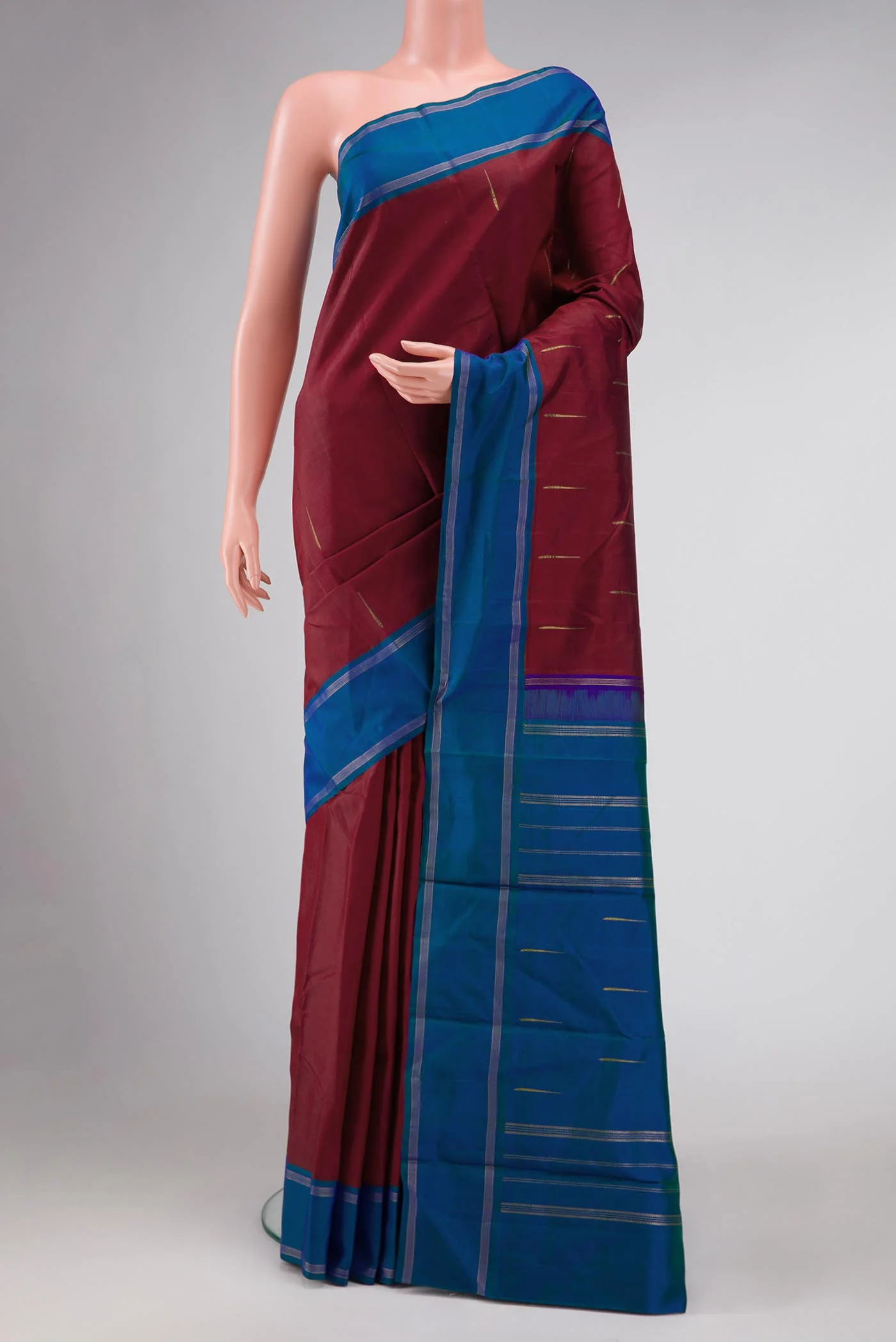 Pure Silk Pure Zari Maroon Dual Tone Kanjivaram Saree