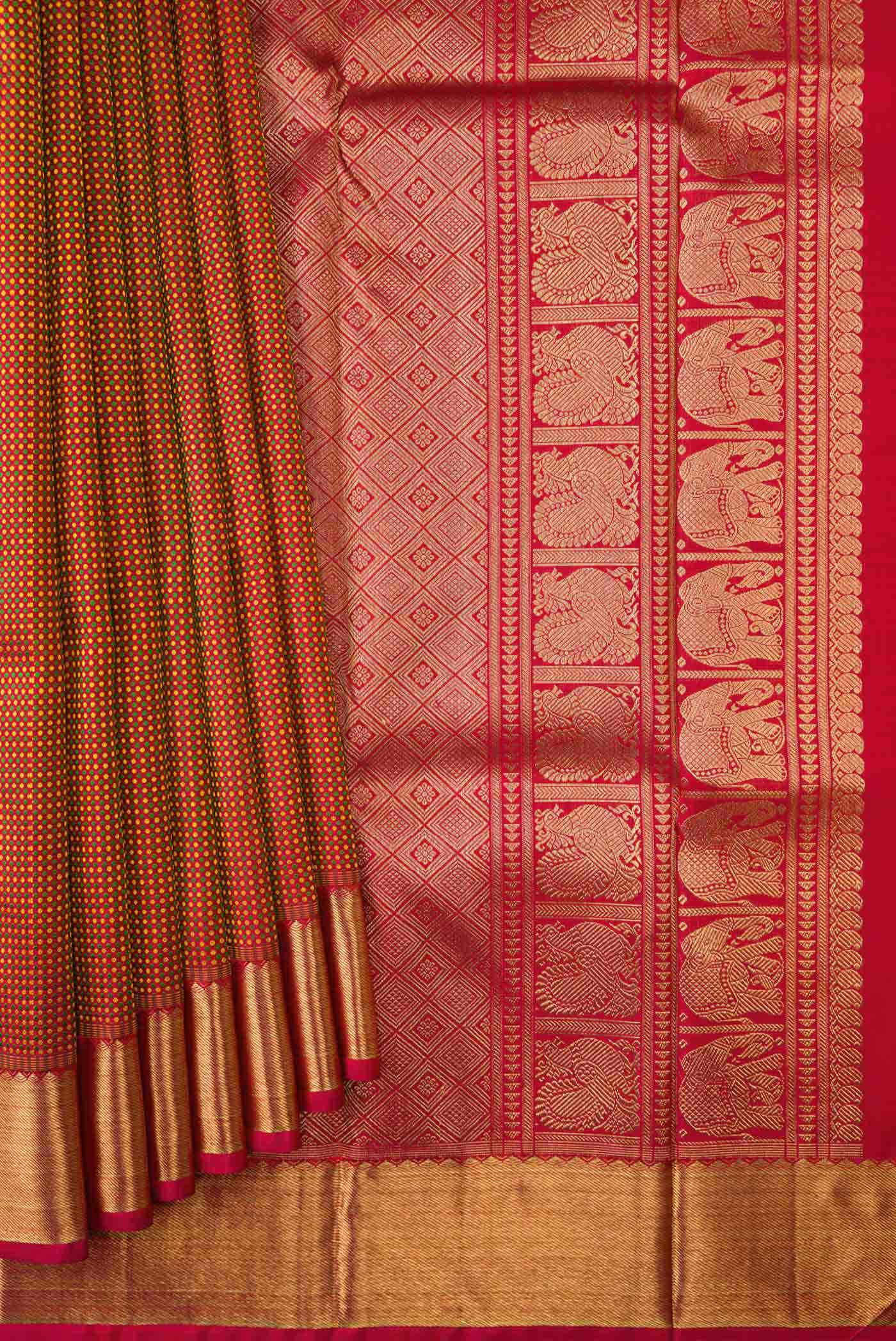 Pure Silk Pure Zari Maroon Dual Tone Kanchipuram Saree - Image 2