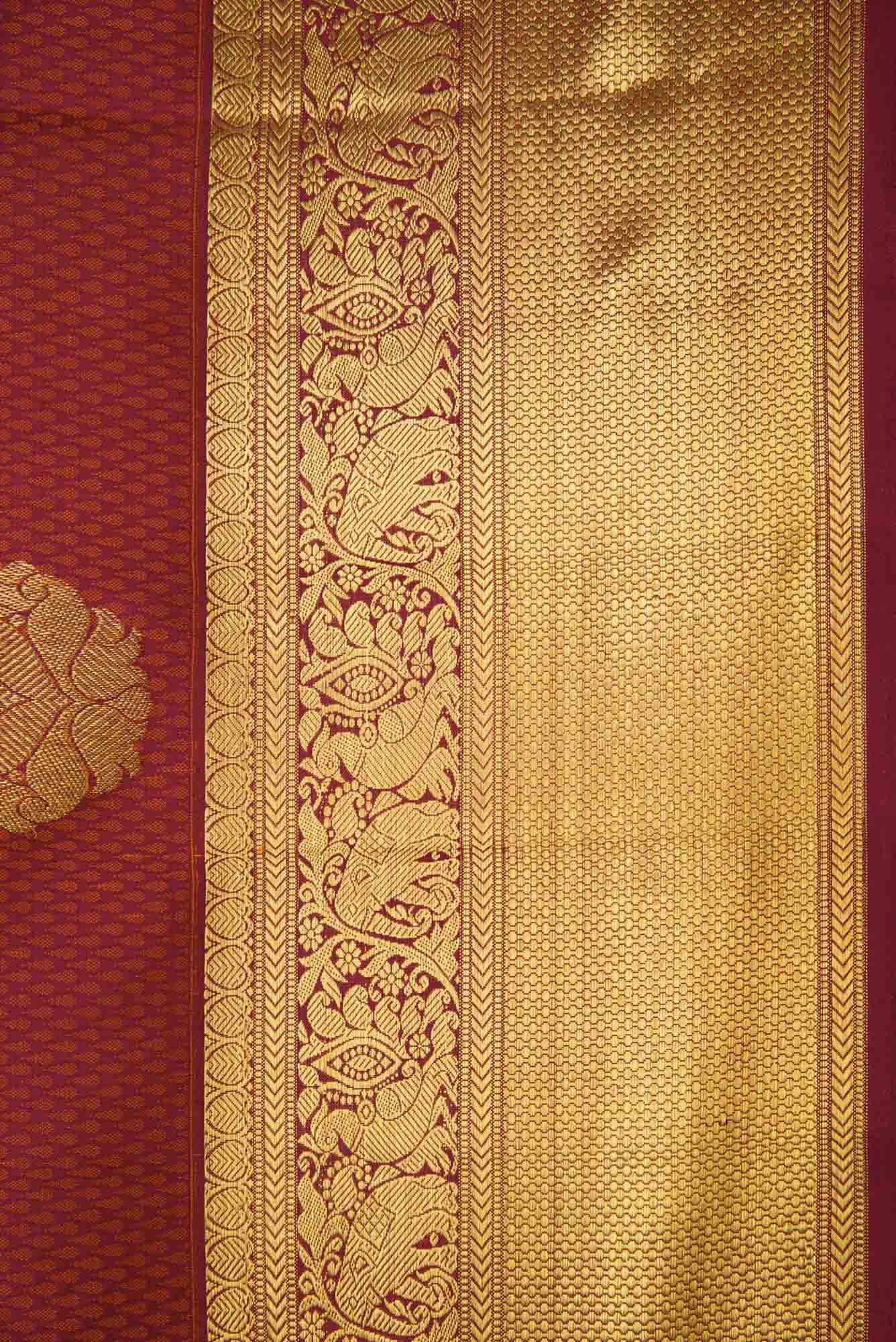 Pure Silk Pure Zari Maroon Dual Tone Kanchipuram Saree - Image 5
