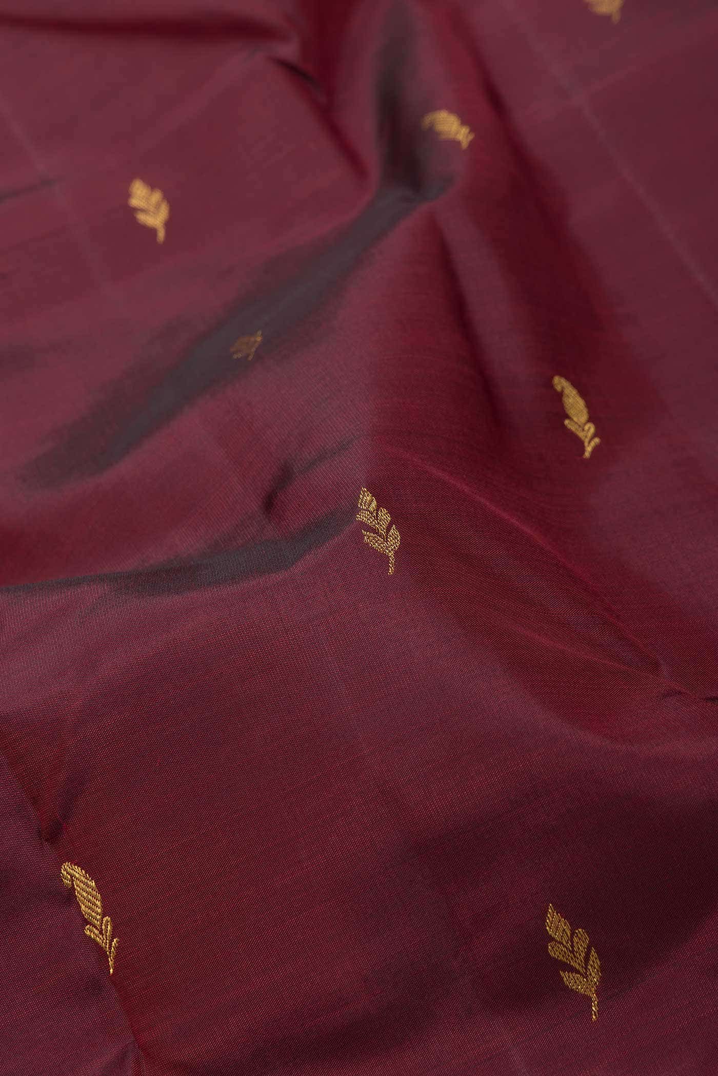 Pure Silk Pure Zari Maroon Dual Tone Kanjivaram Saree - Image 3