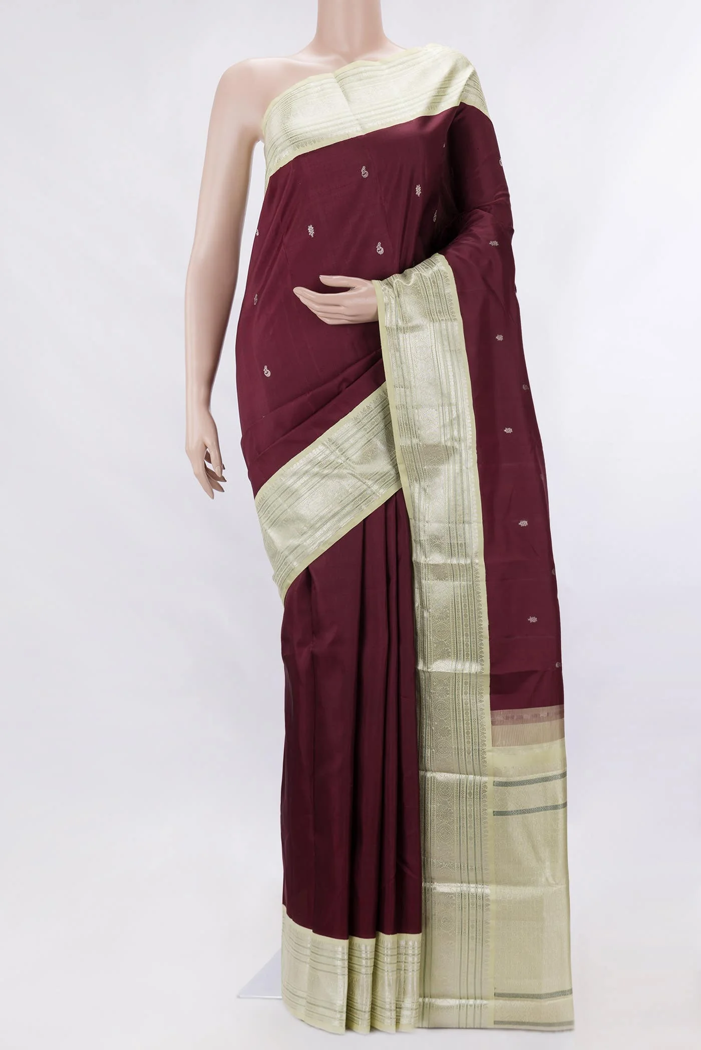 Pure Silk Pure Zari Maroon Dual Tone Kanjivaram Saree