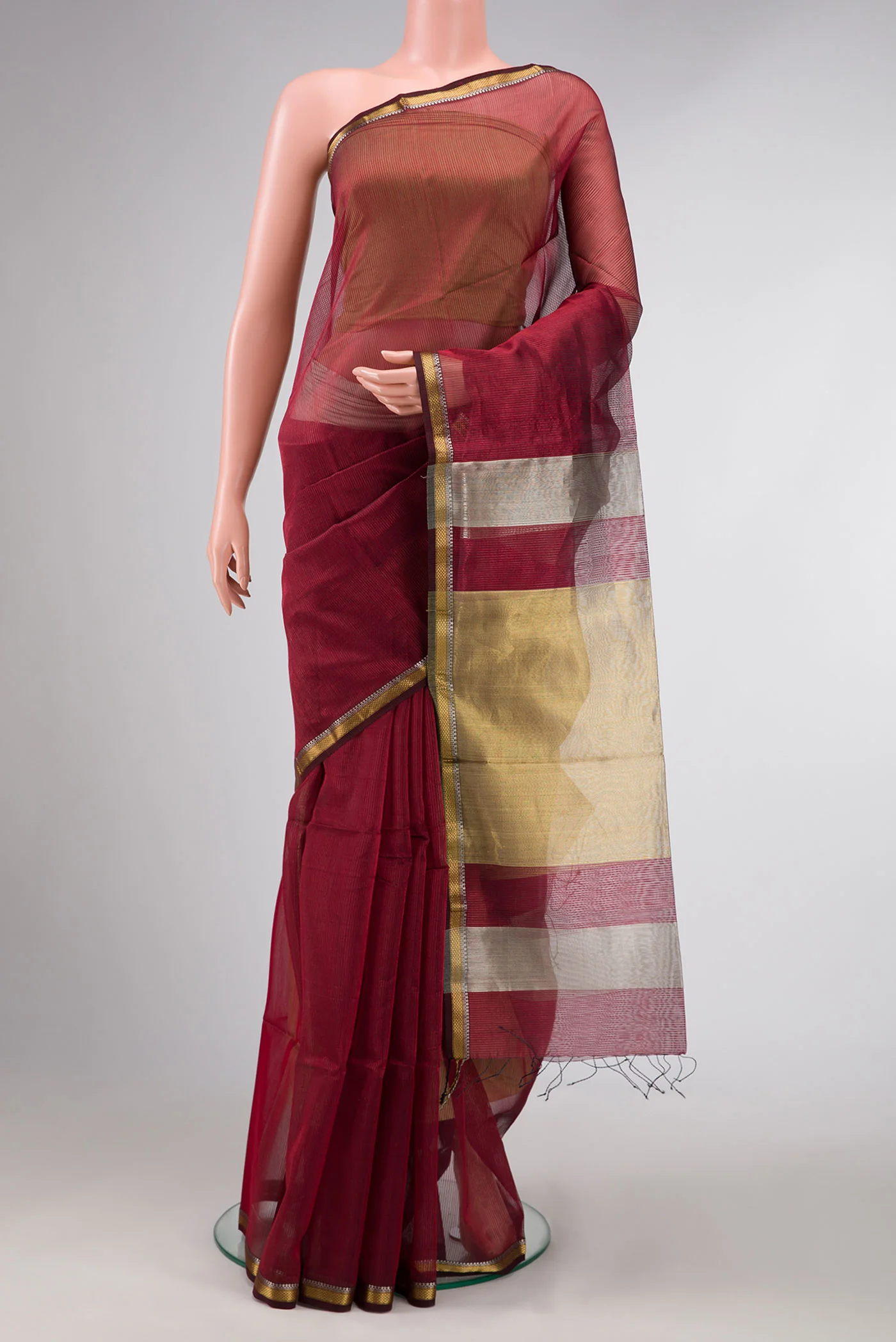 Maroon Dual Tone Maheshwari Silk Saree