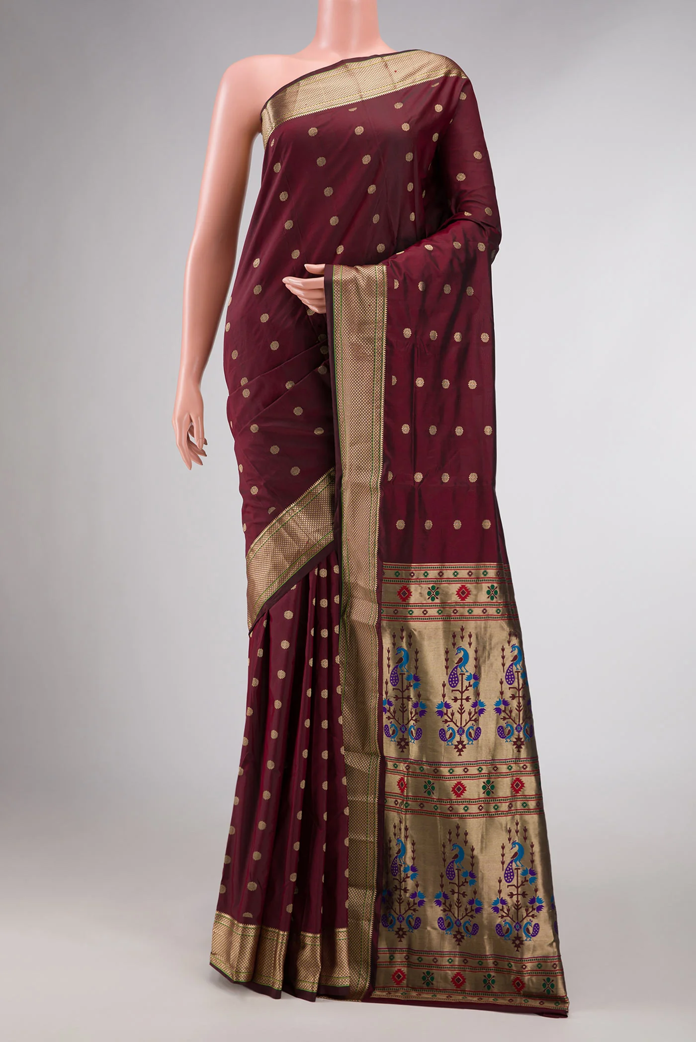 Maroon Dual Tone Paithani Silk Saree