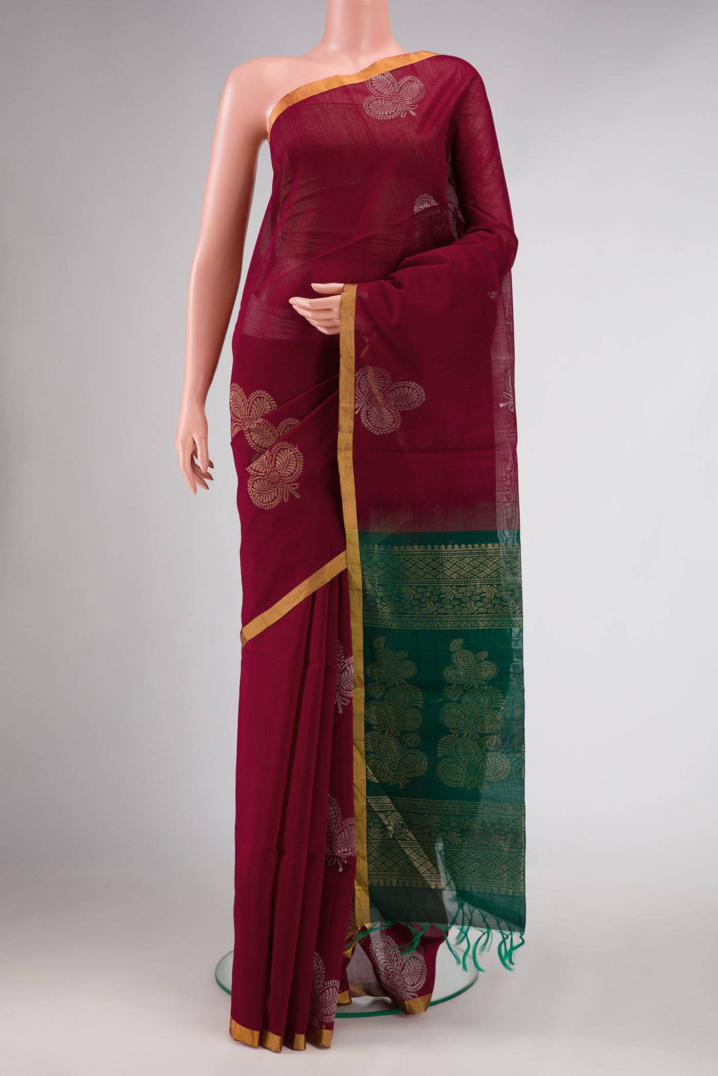 Maroon Dual Tone Silk Cotton Saree