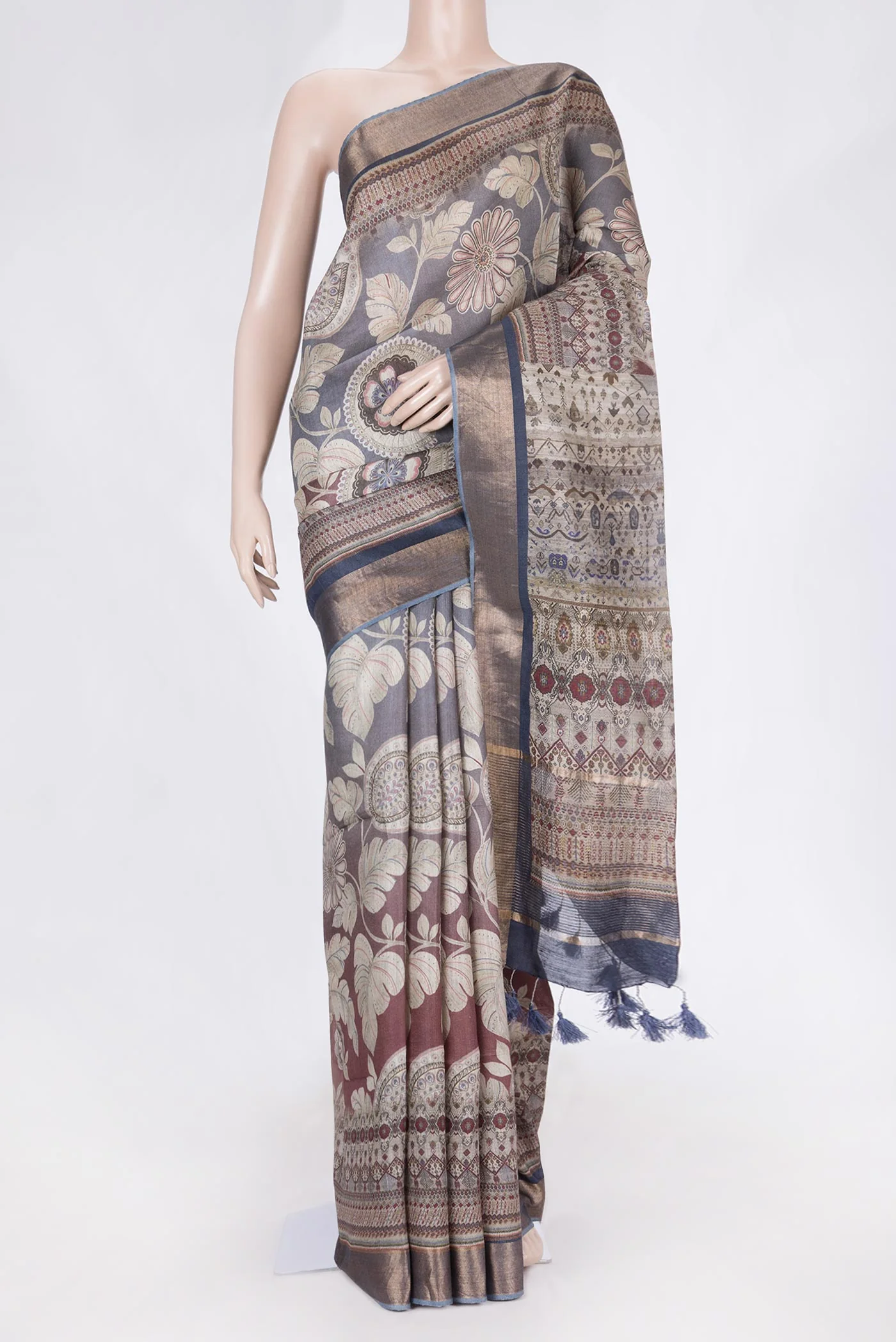 Maroon Dual Tone Tussar Saree