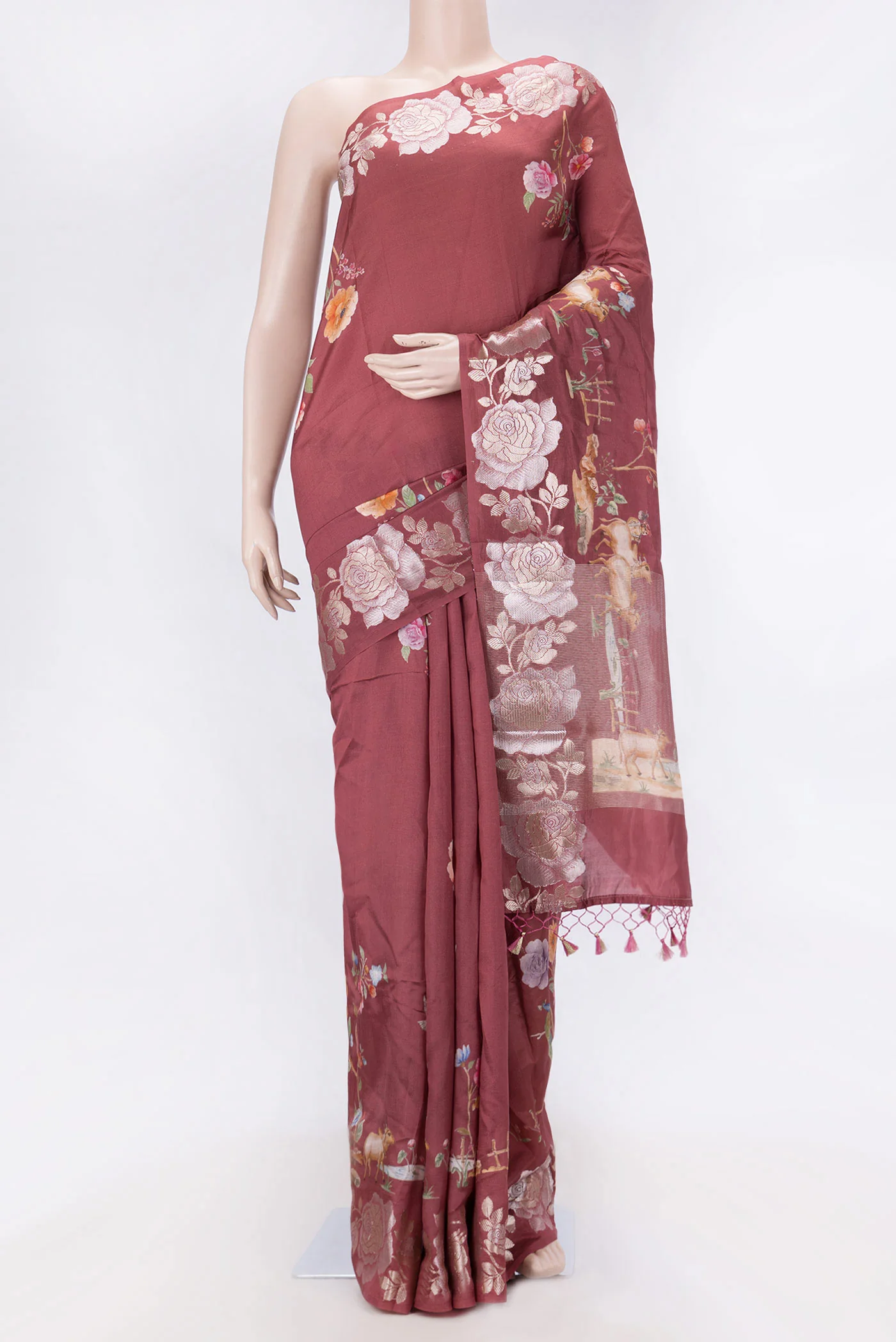 Maroon Dual Tone Tussar Silk Saree