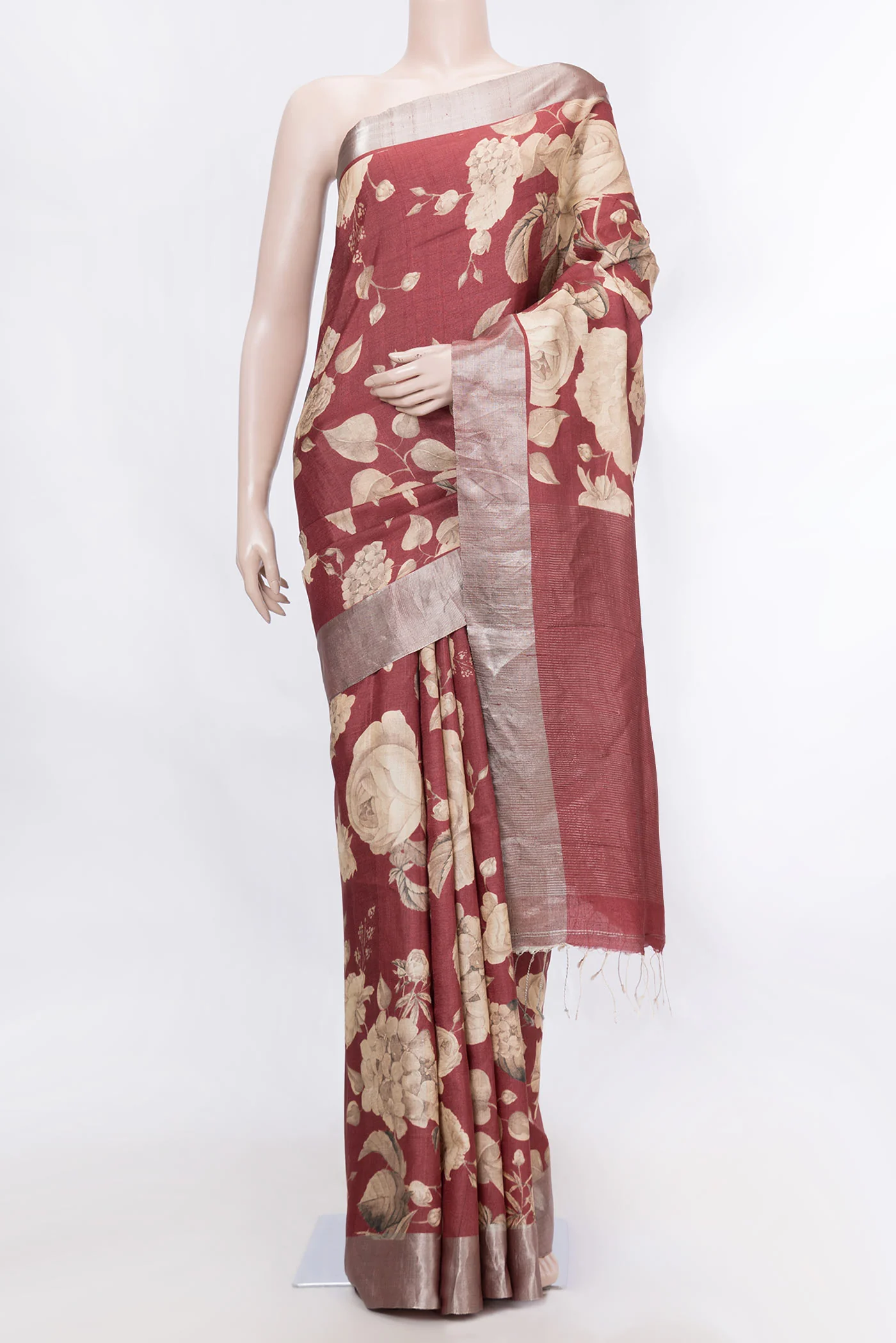 Maroon Dual Tone Tussar Silk Saree