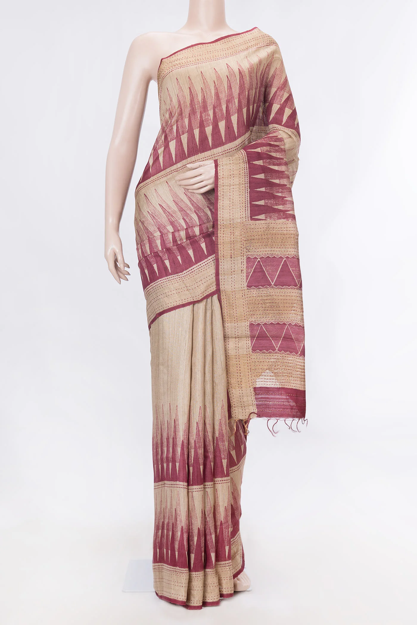 Maroon Dual Tone Tussar Silk Saree