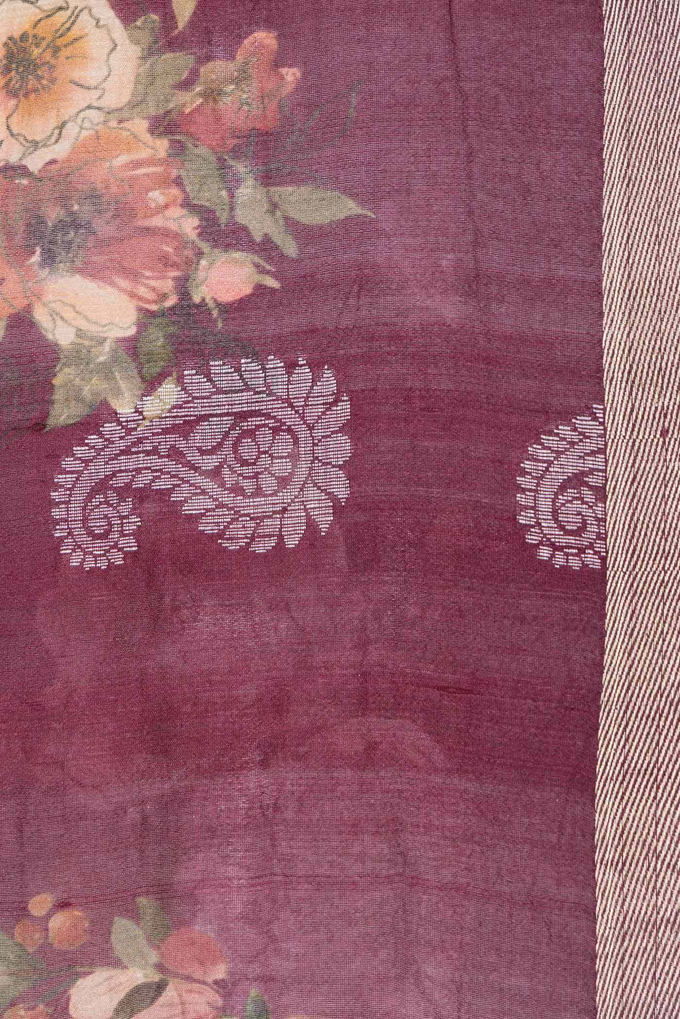 Maroon Dual Tone Tussar Silk Saree - Image 3