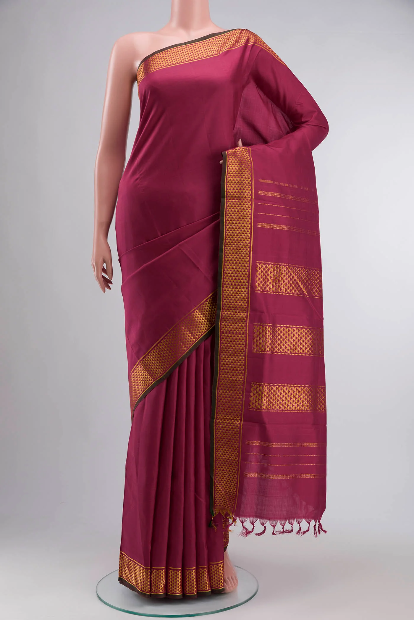 Maroon Kanjivaram Silk Nine Yards Saree