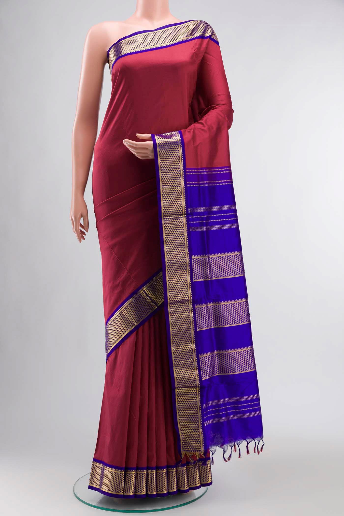 Maroon Kanchipuram Silk Nine Yards Saree