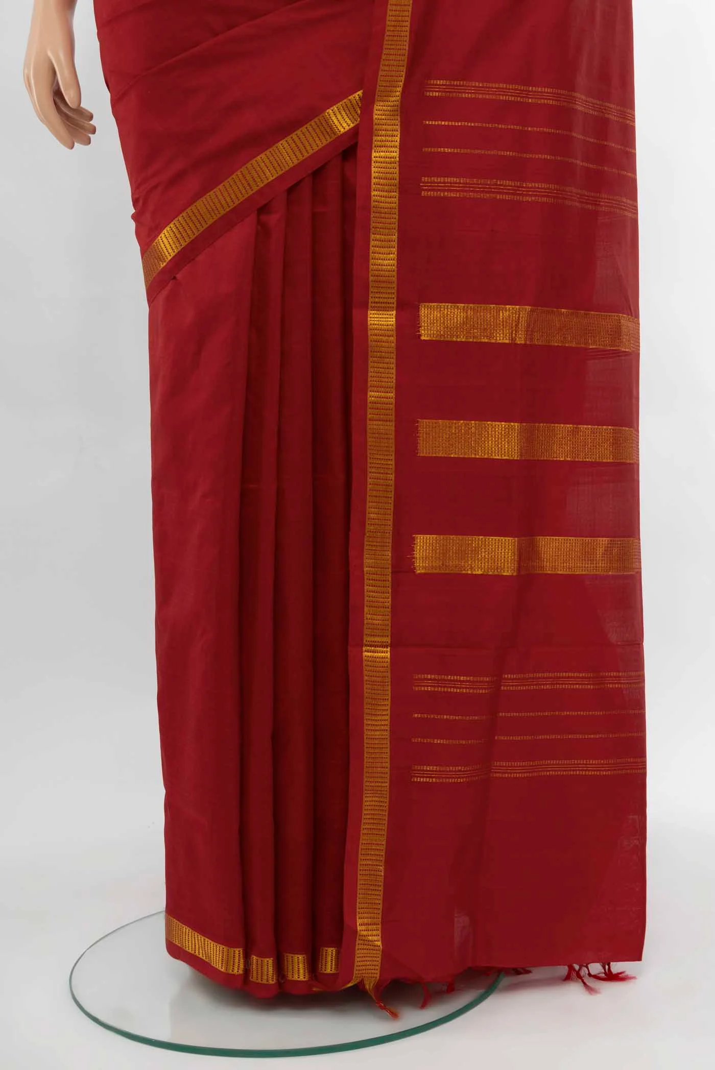 Maroon Kanchipuram Silk Nine Yards Saree - Image 3