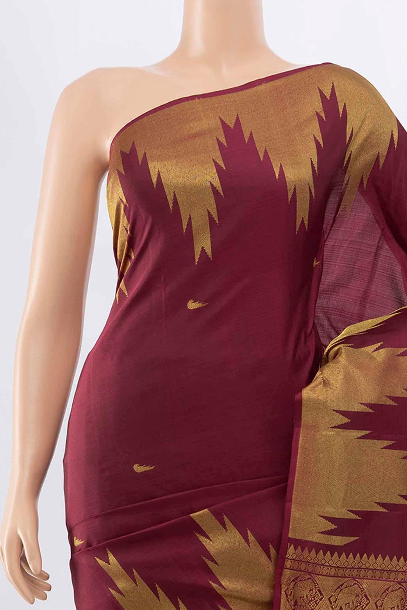 Maroon Kanjivaram Silk Saree - Image 2