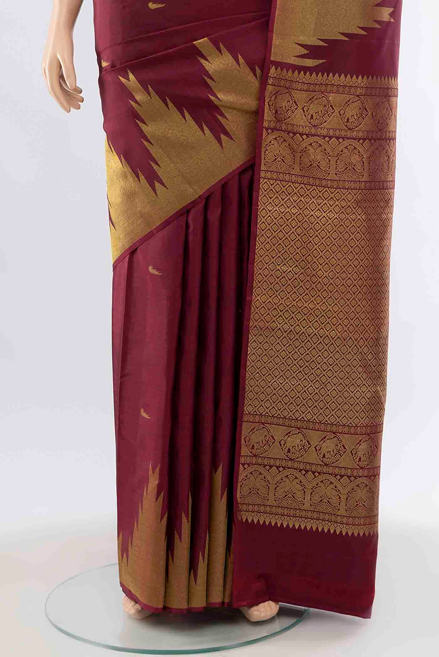 Maroon Kanjivaram Silk Saree - Image 3