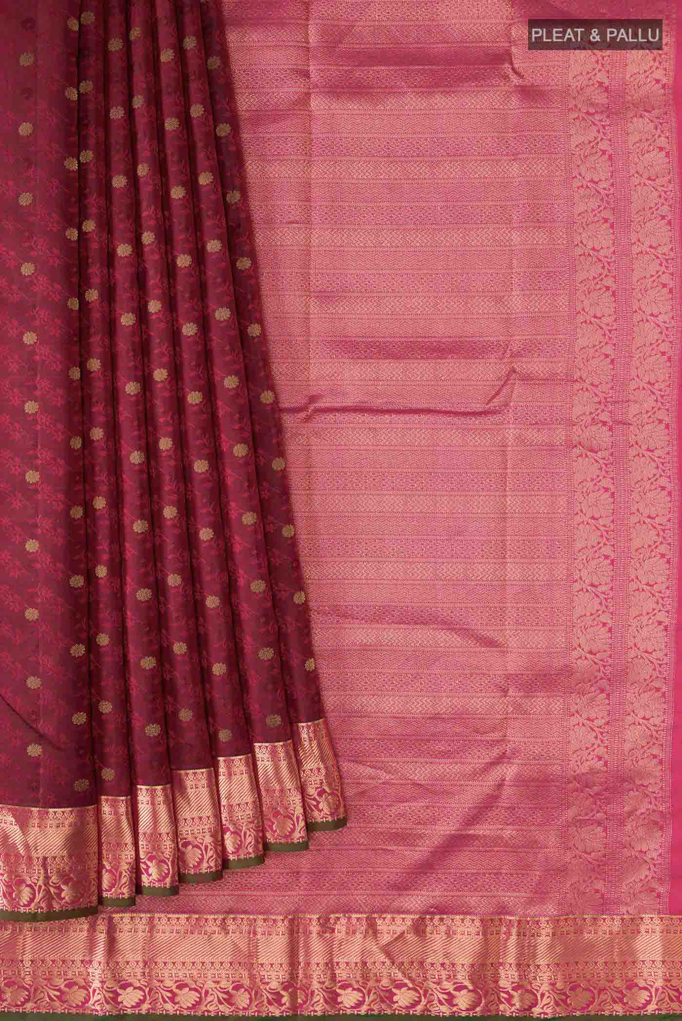 Maroon Kanchipuram Silk Saree - Image 4