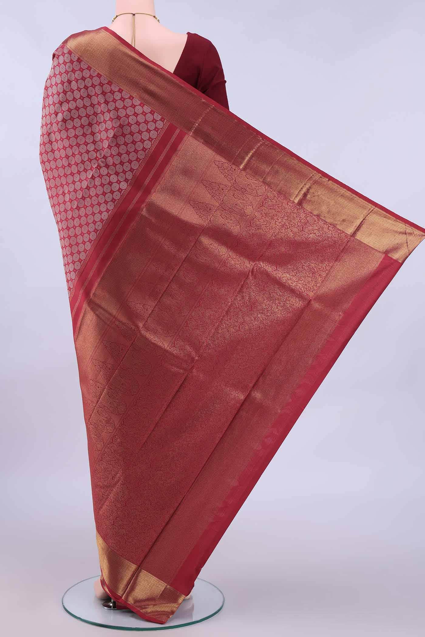 Pure Silk Pure Zari Maroon Kanchipuram Saree - Image 2