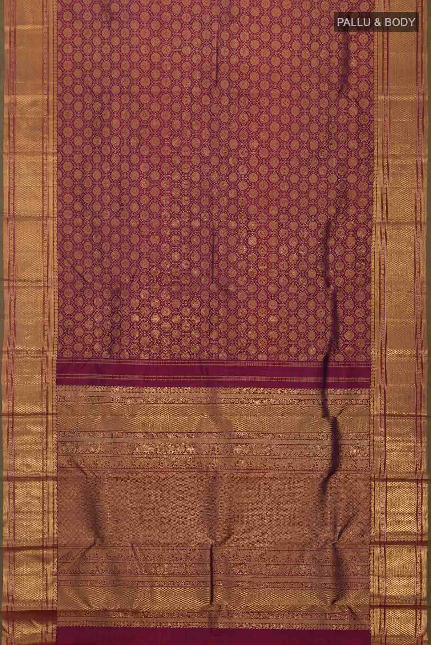 Pure Silk Pure Zari Maroon Kanjivaram Saree - Image 4