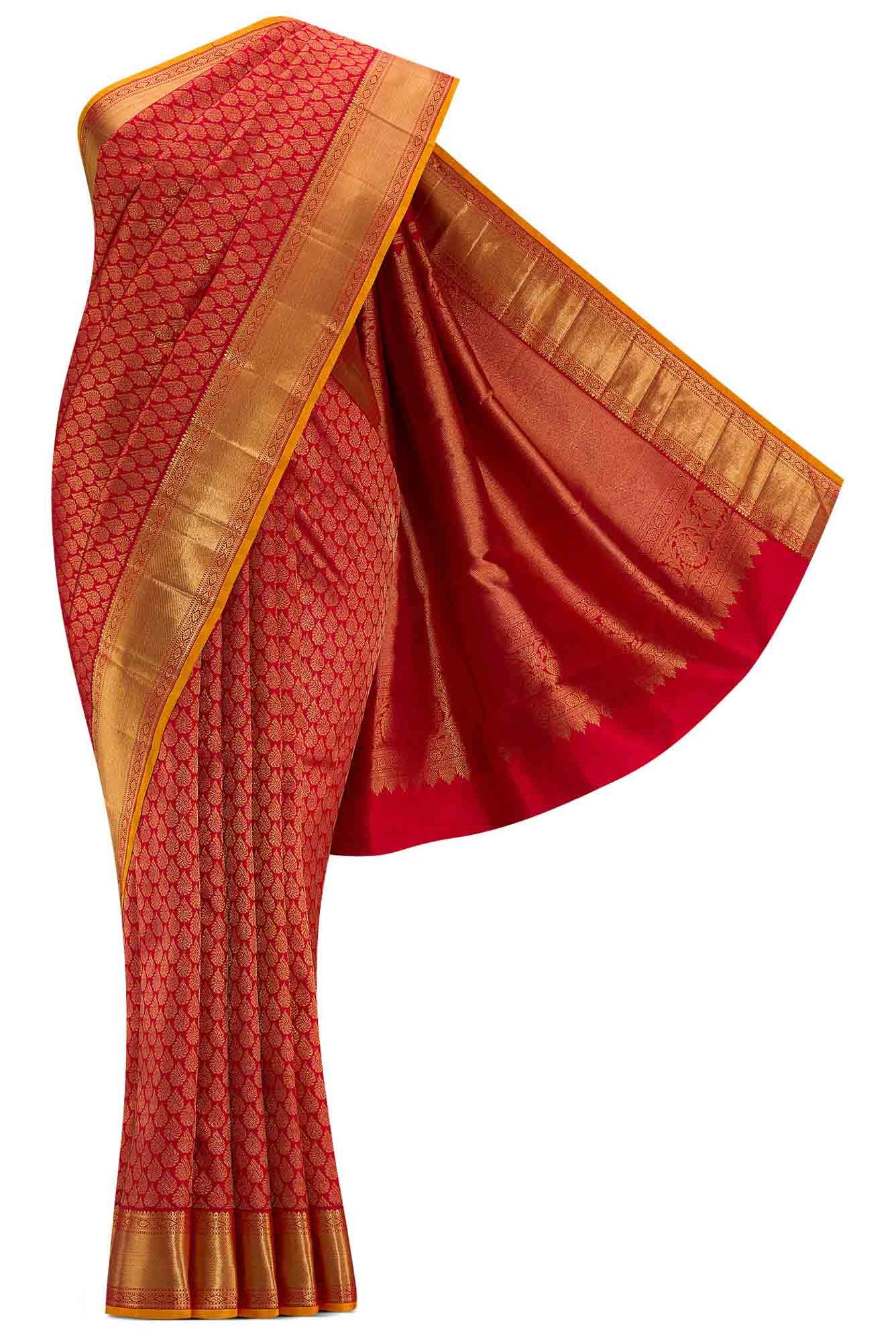Pure Silk Pure Zari Maroon Dual Tone Kanjivaram Saree