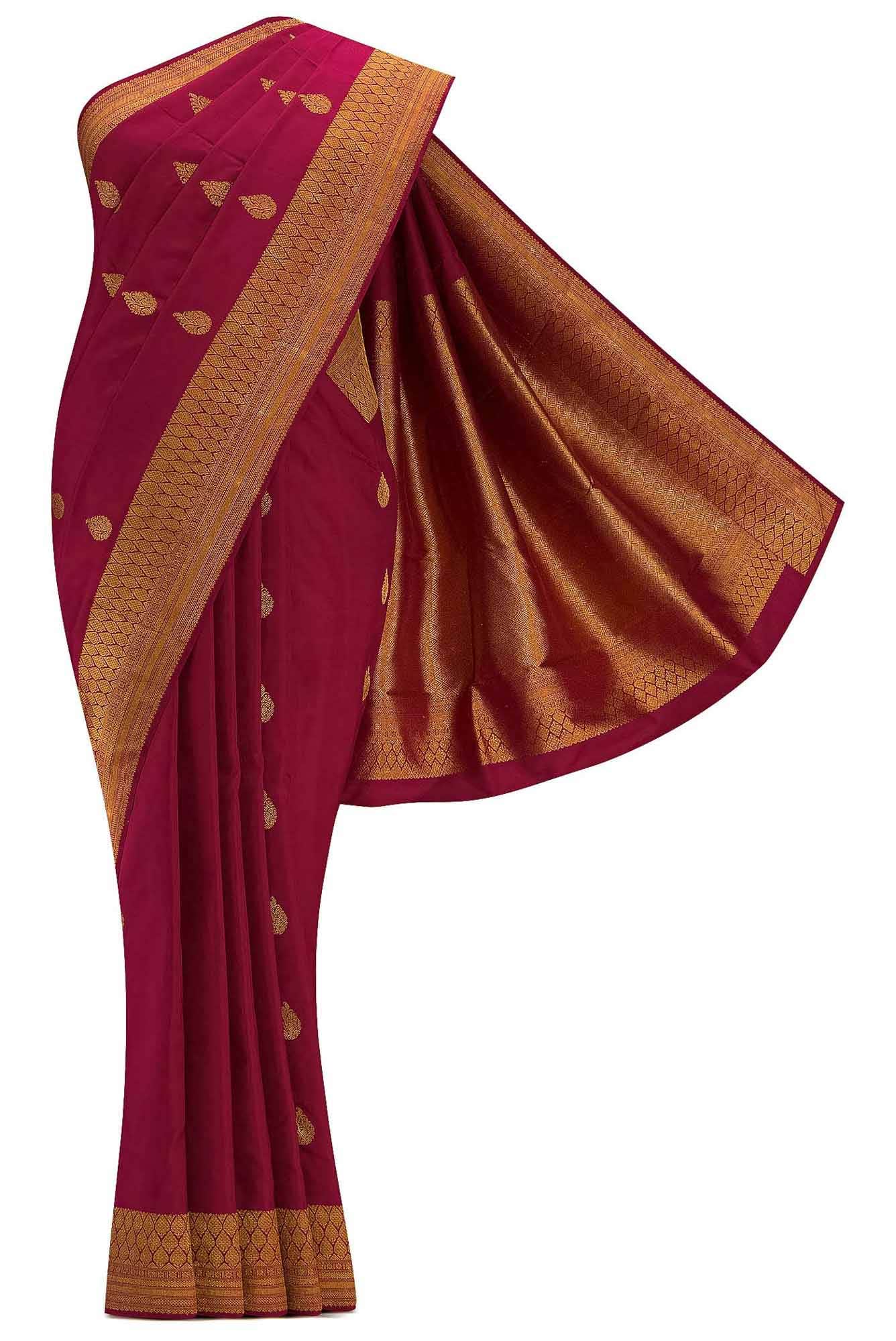 Pure Silk Pure Zari Maroon Dual Tone Kanjivaram Saree