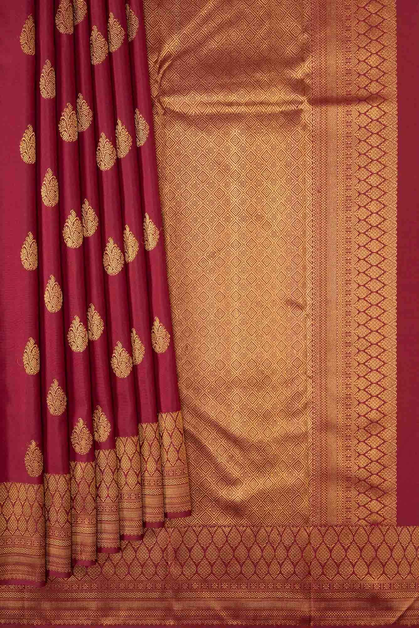 Pure Silk Pure Zari Maroon Dual Tone Kanjivaram Saree - Image 2