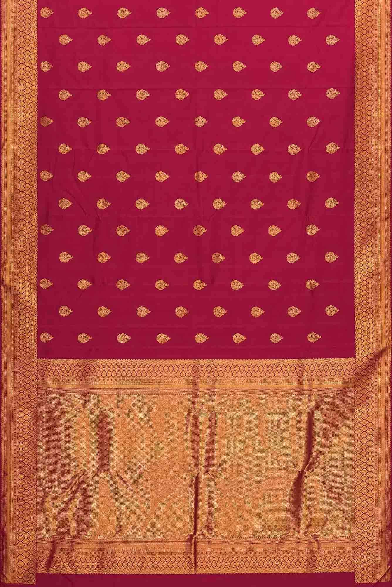 Pure Silk Pure Zari Maroon Dual Tone Kanjivaram Saree - Image 4